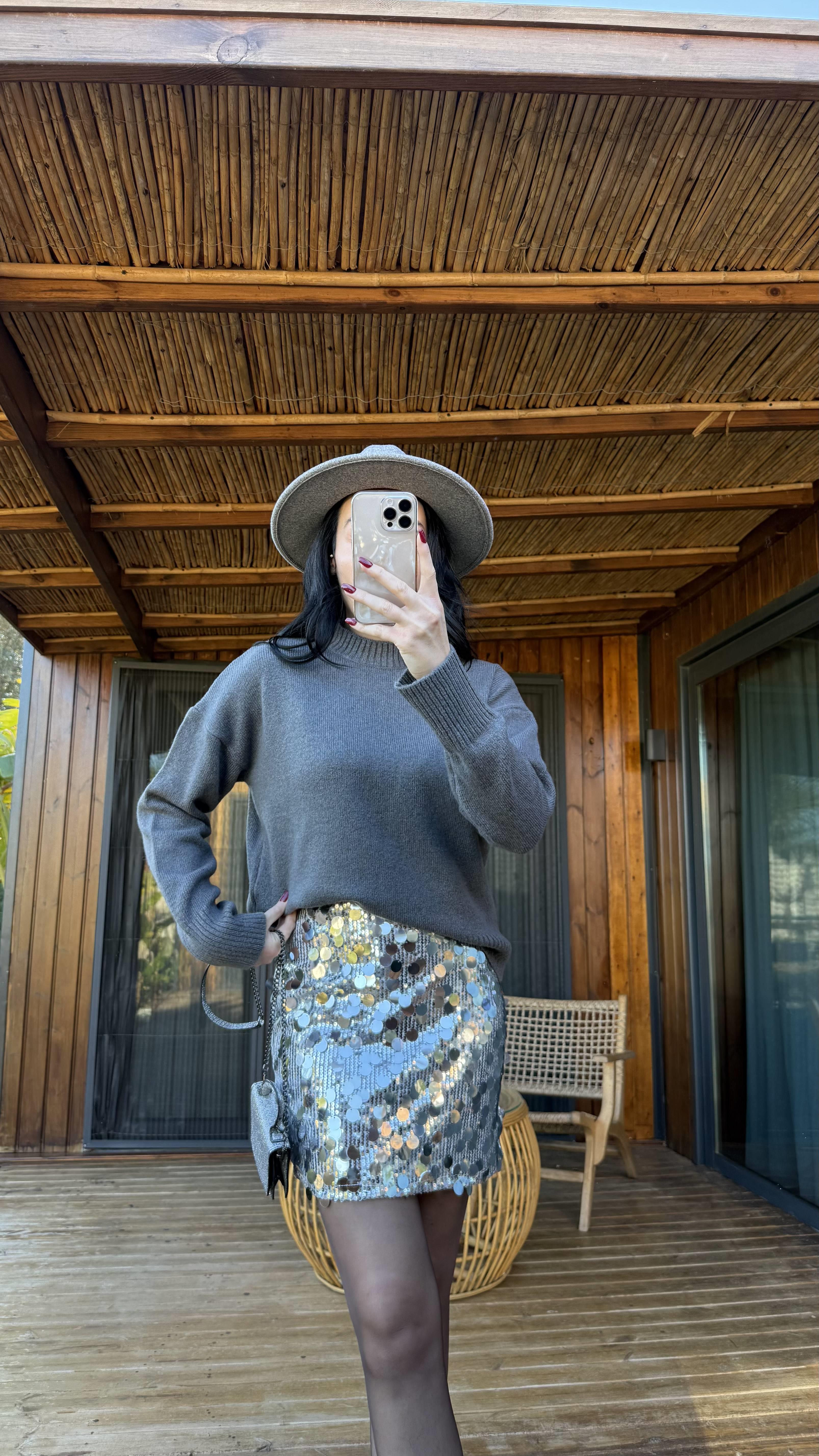 Gri Bisiklet Yaka Triko Kazak