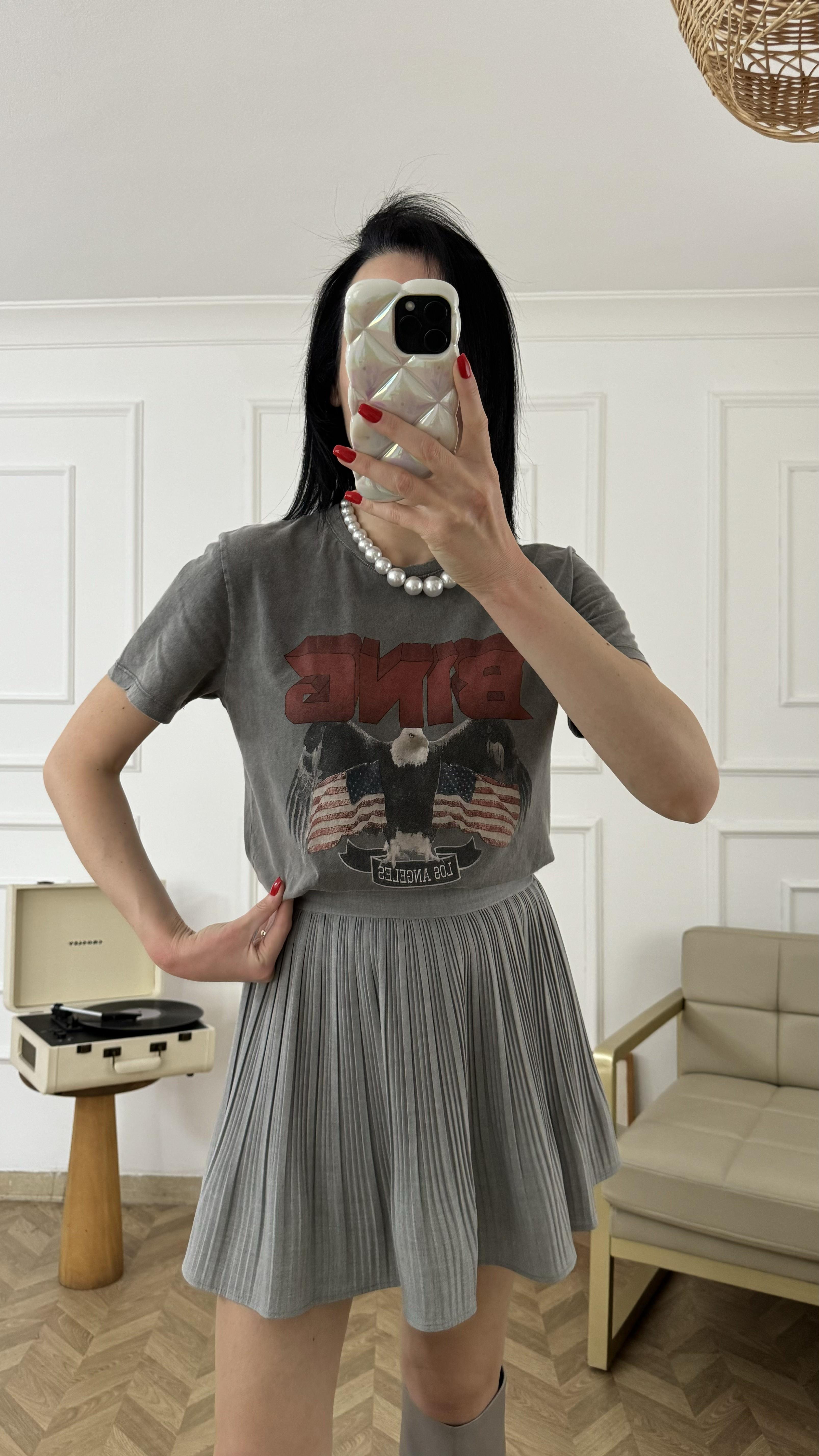 Gri Yıkamalı Baskılı Tshirt