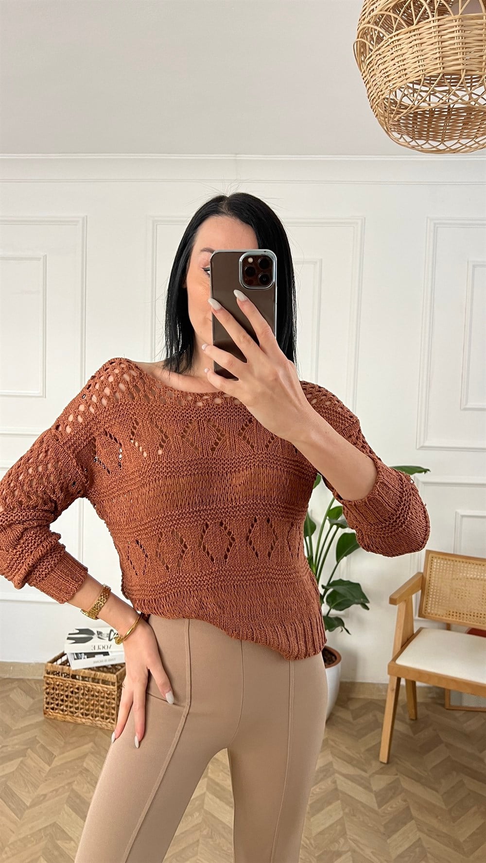 Kahve Ajurlu Merserize Triko