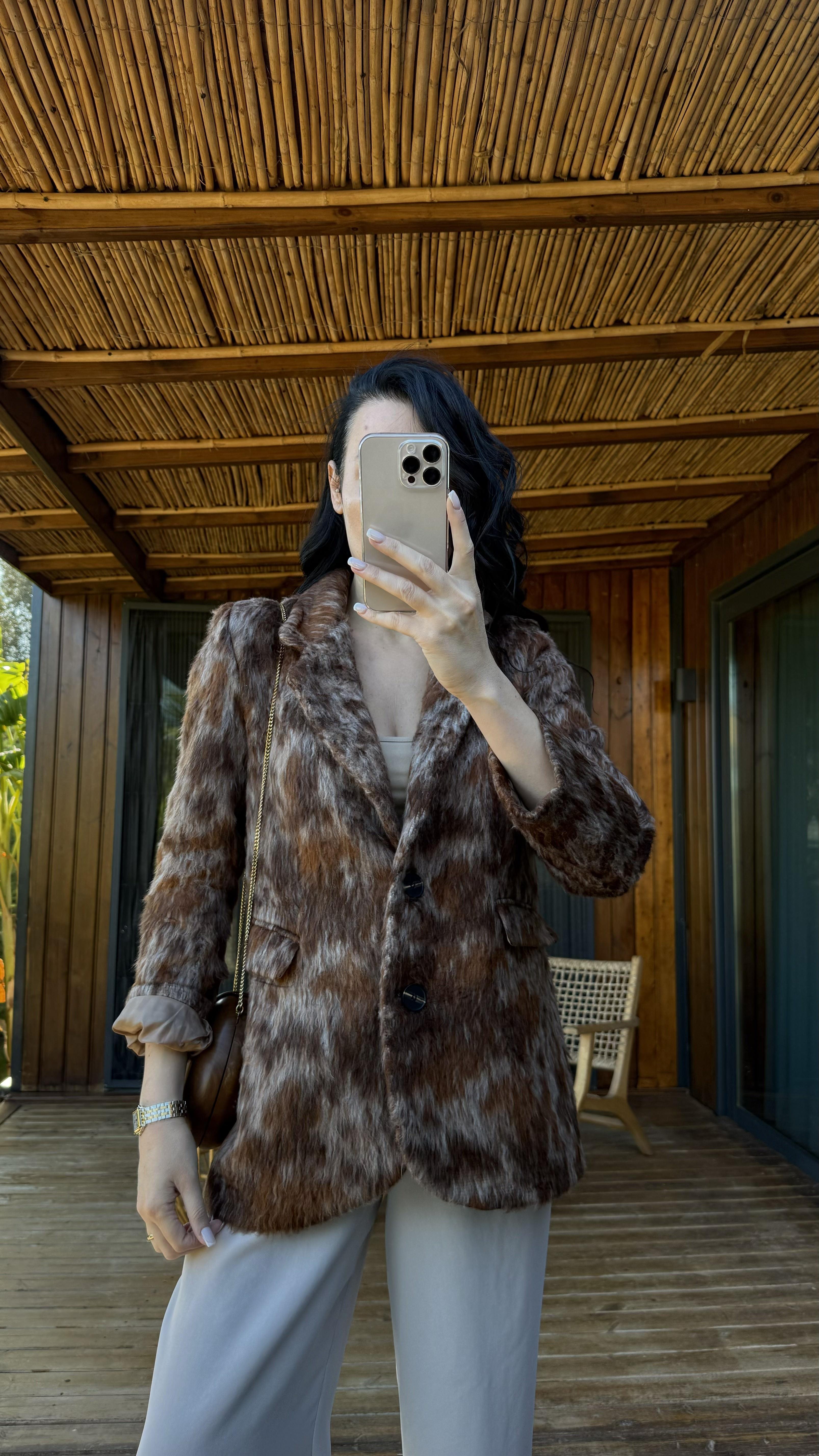 Kahve Astarlı Yün Kaşe Blazer Ceket