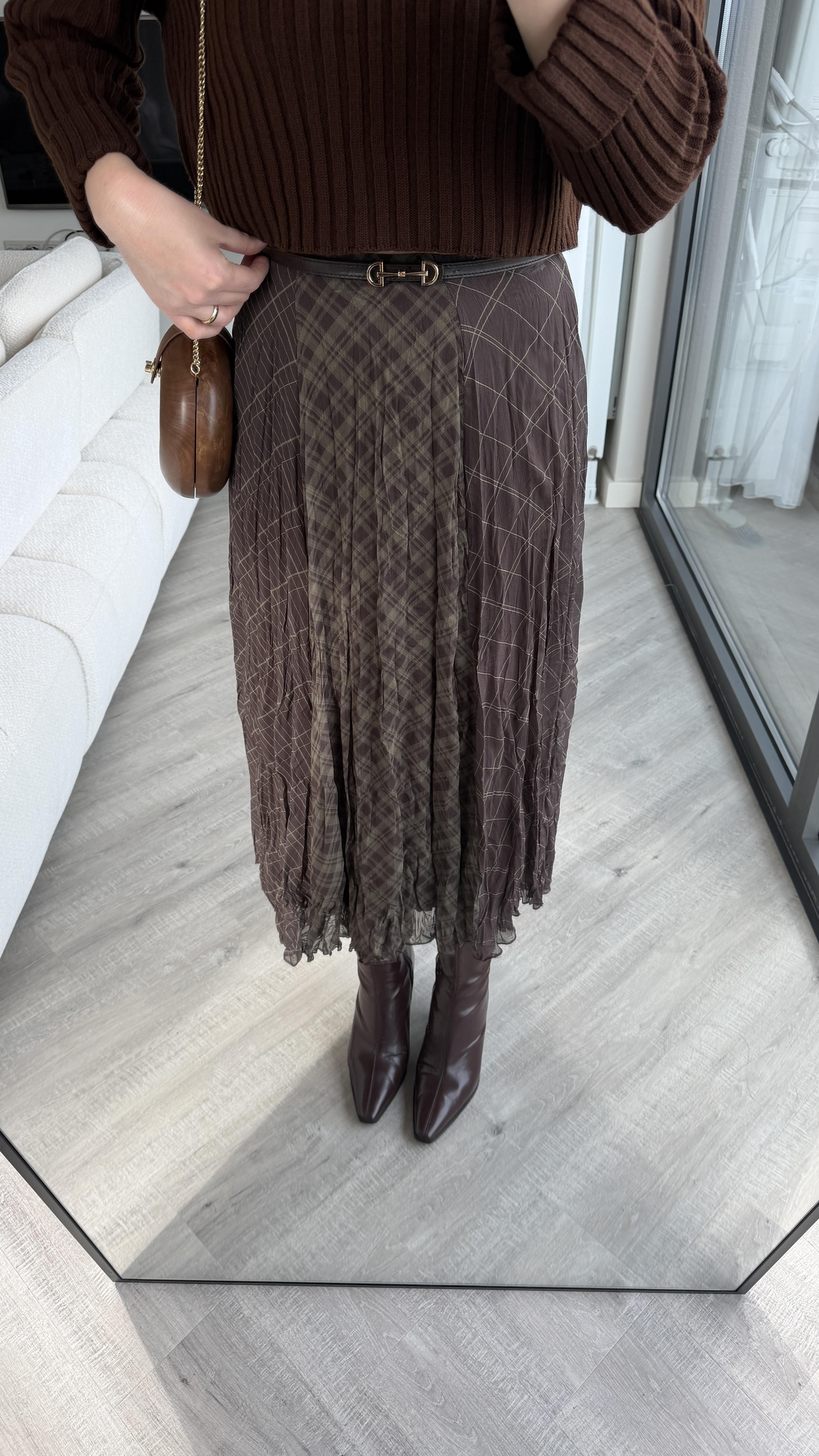 Kahve Yeşil Kırışık Etek