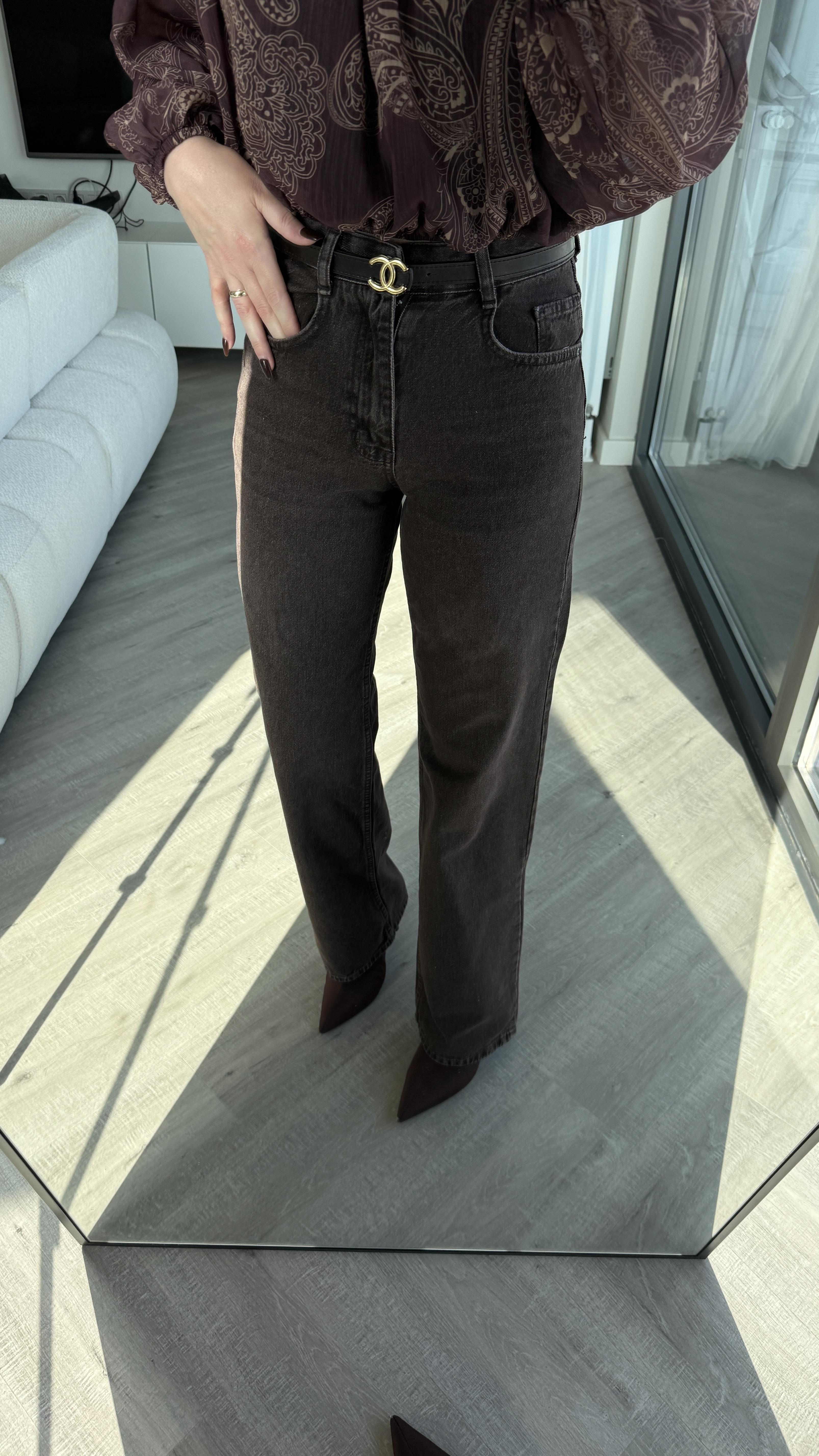 Kahve Yıkamalı Wide Leg Jean