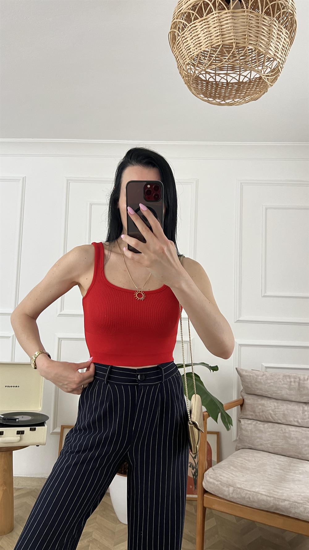 Kırmazı Kalın Askılı Crop