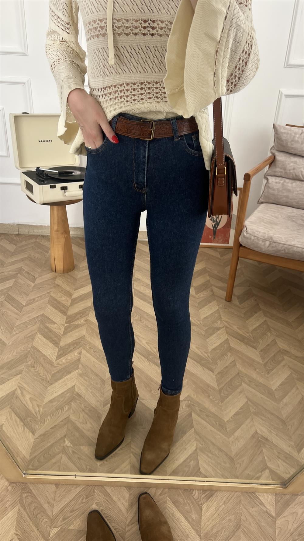 Koyu Mavi Yüksek Bel Toparlayıcı Jean