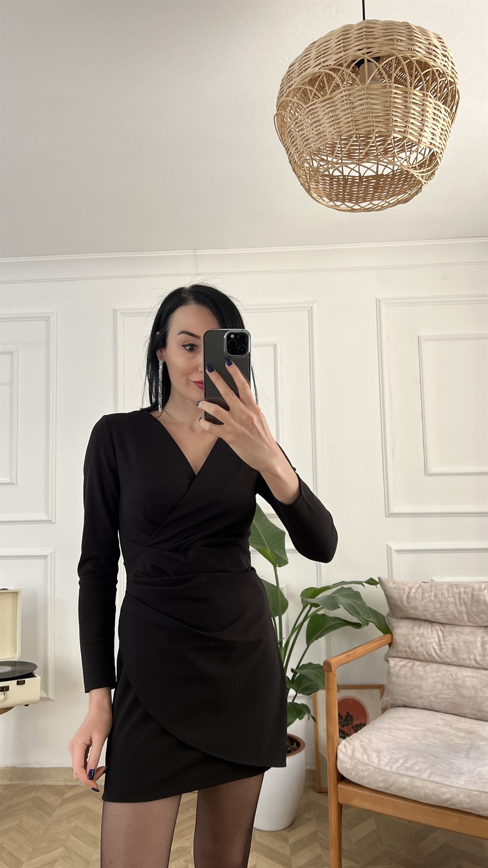 Kruvaze Siyah Elbise