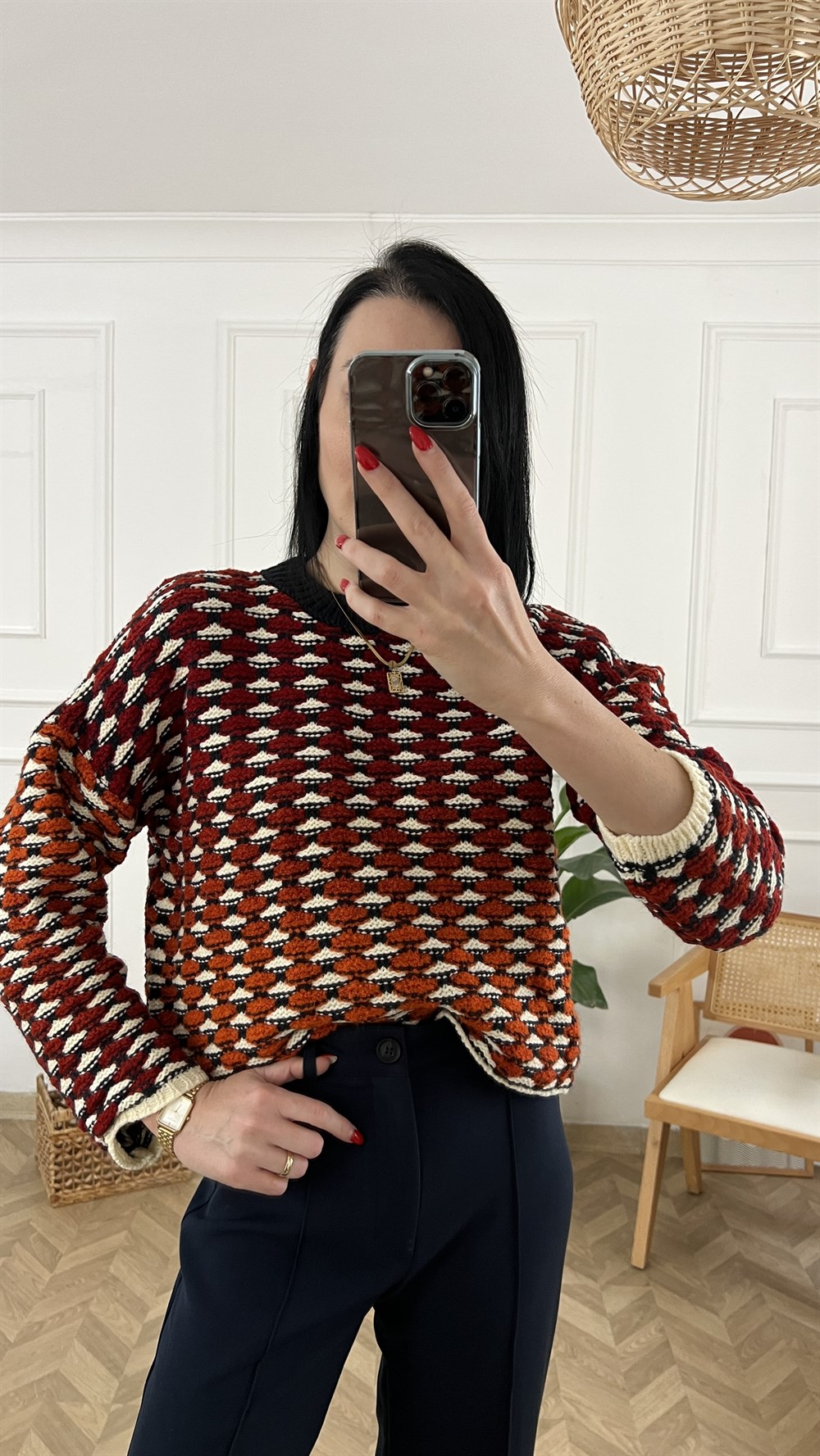 Lacivert Kiremit Desenli Kazak