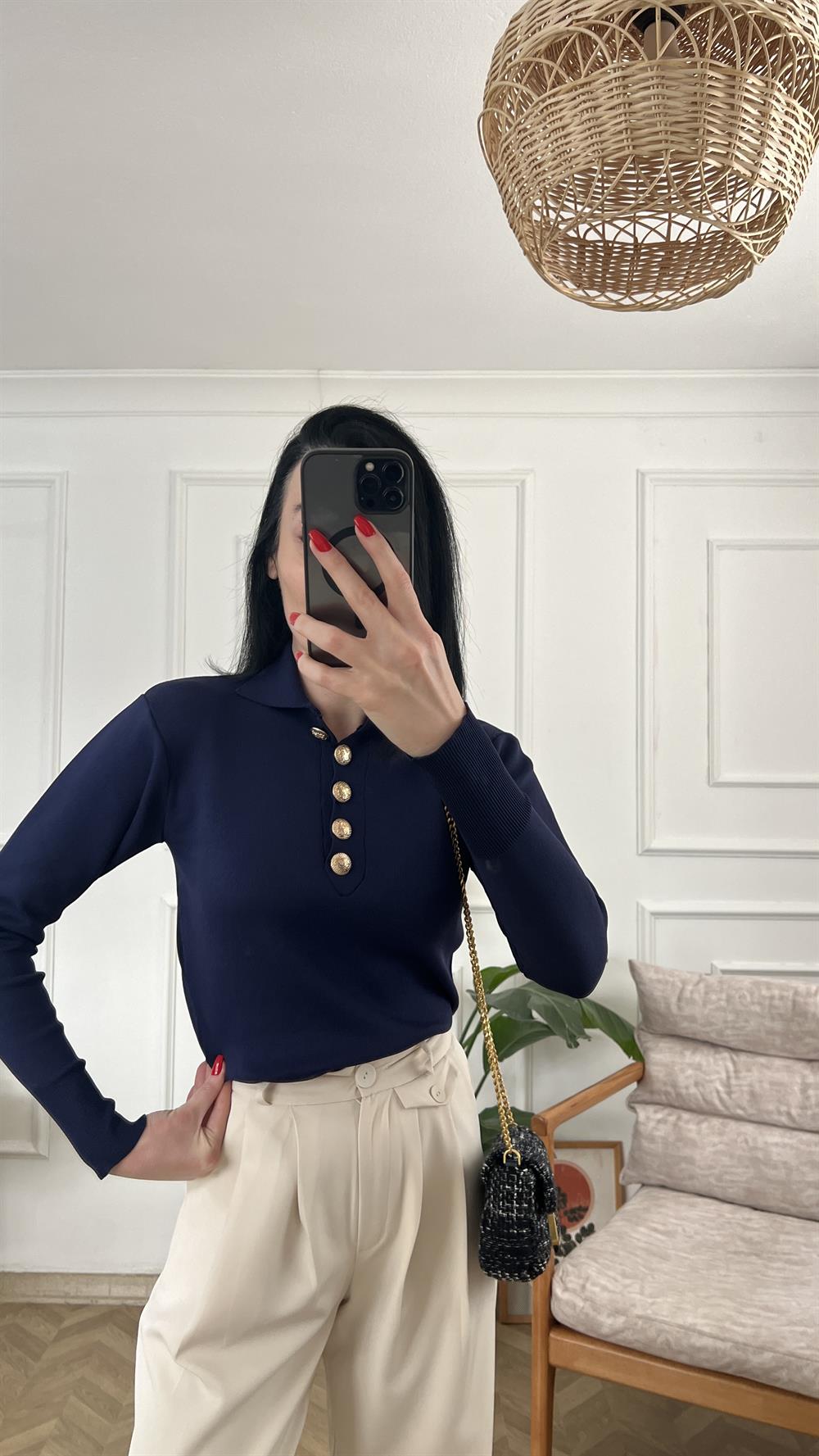 Lacivert Polo Yaka Çelik Triko