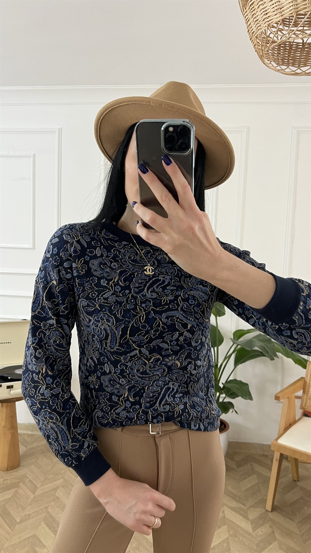 Lacivert Sim Detaylı Triko Sweat