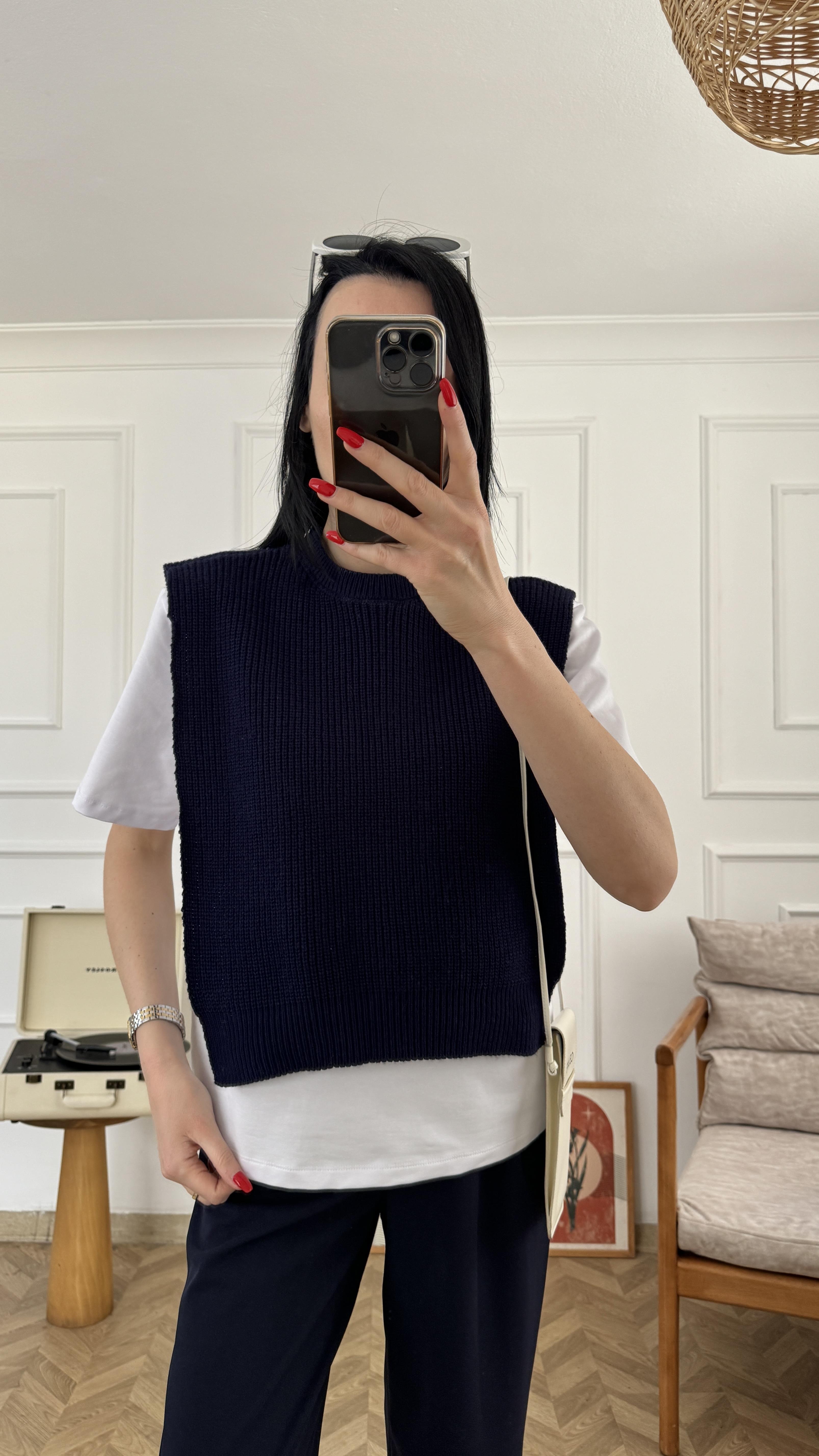 Lacivert Süveter Detaylı Tshirt