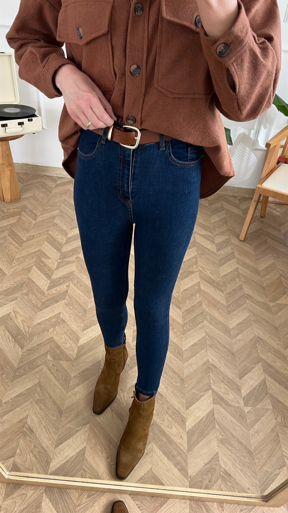 Lacivert Yüksek Bel Likralı Toparlayıcı Jean
