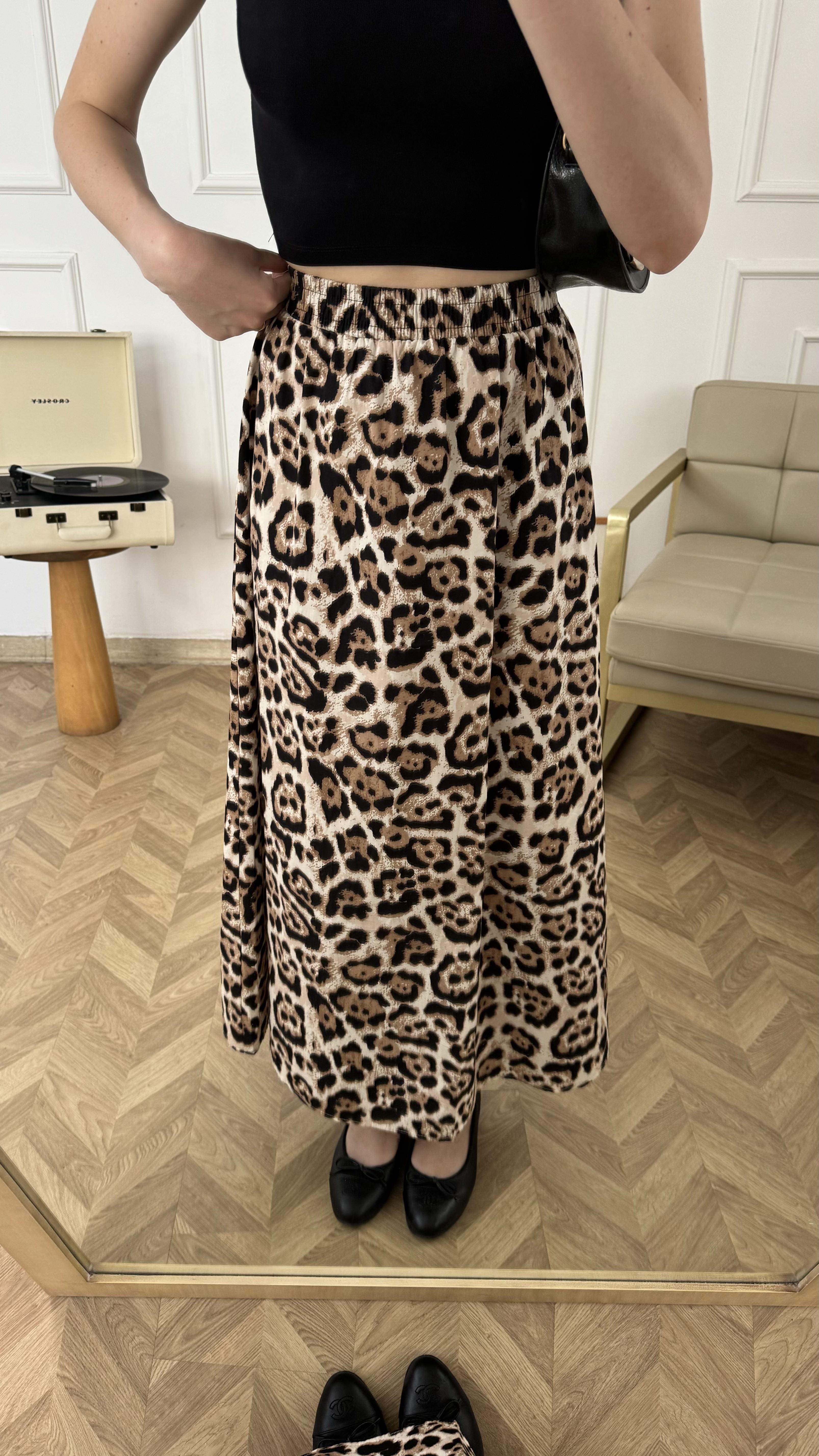 Leopar Desen Poplin Etek