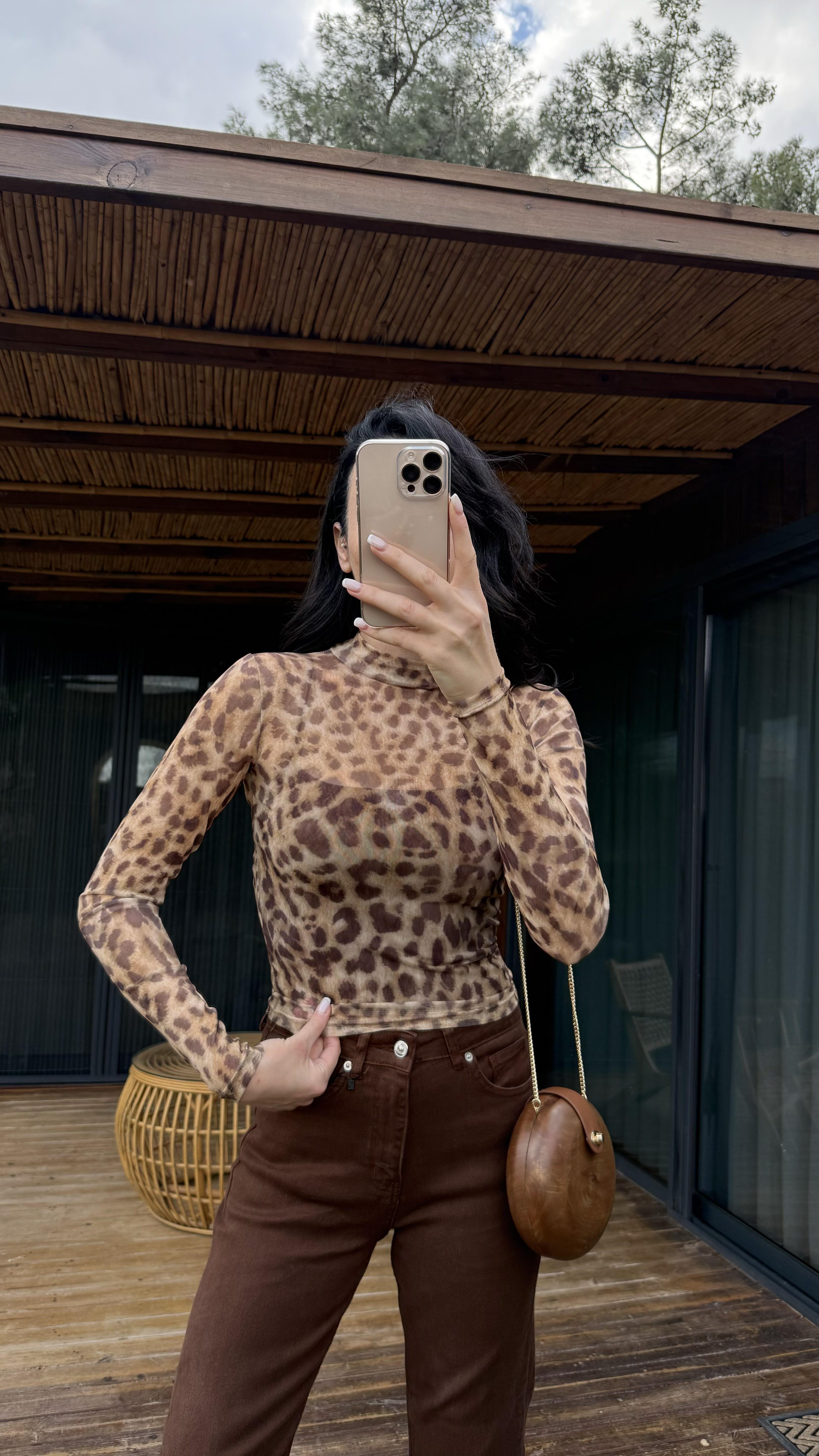 Leopar Tül Bluz