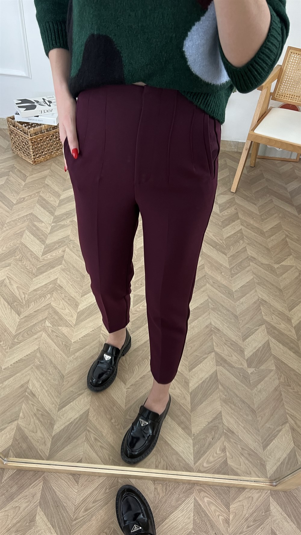 Mürdüm Önü Flatolu Pantolon