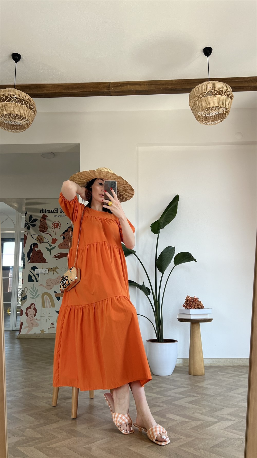 Orange Poplin Elbise