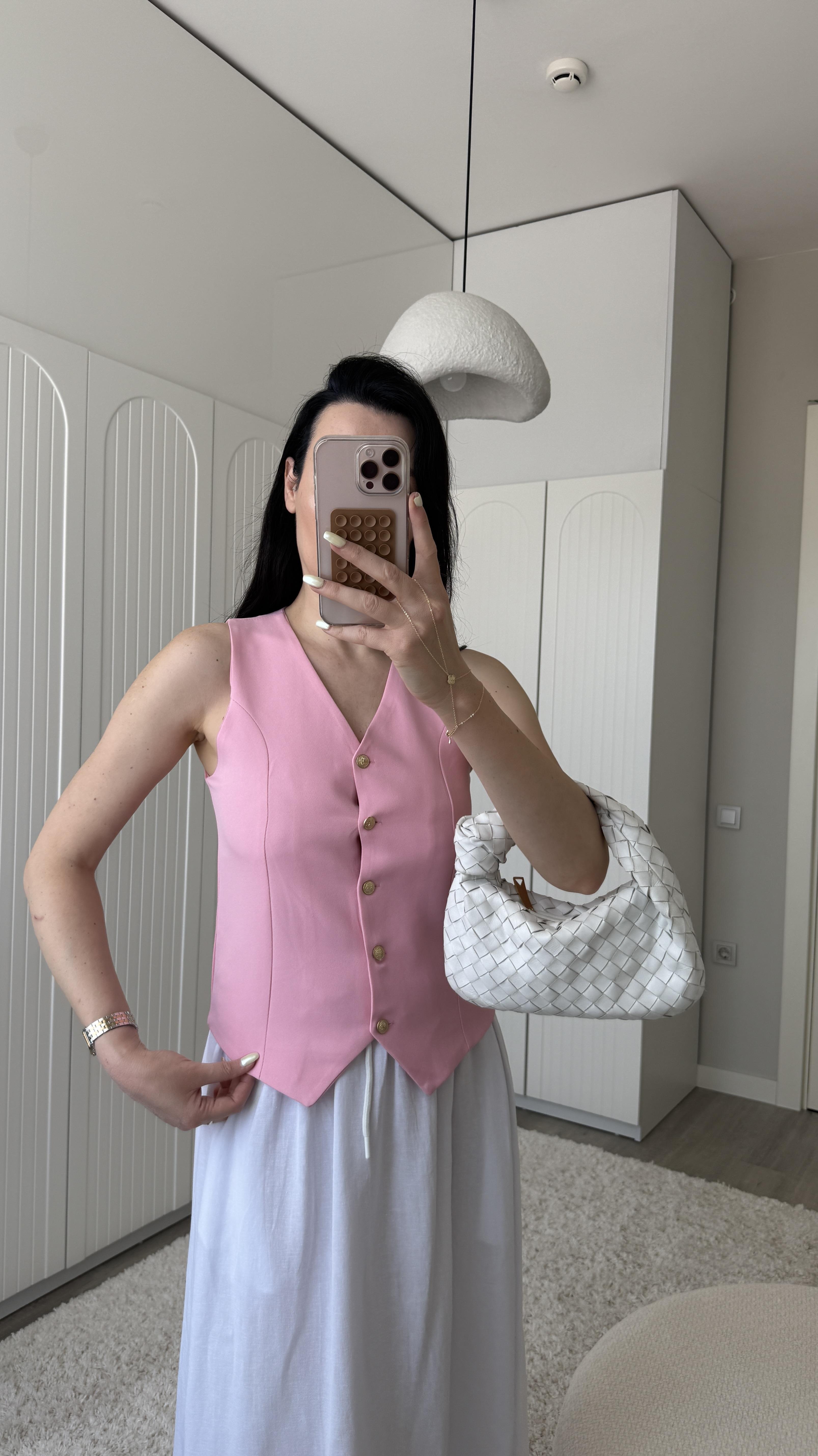 Pembe Astarlı Gold Düğmeli Yelek