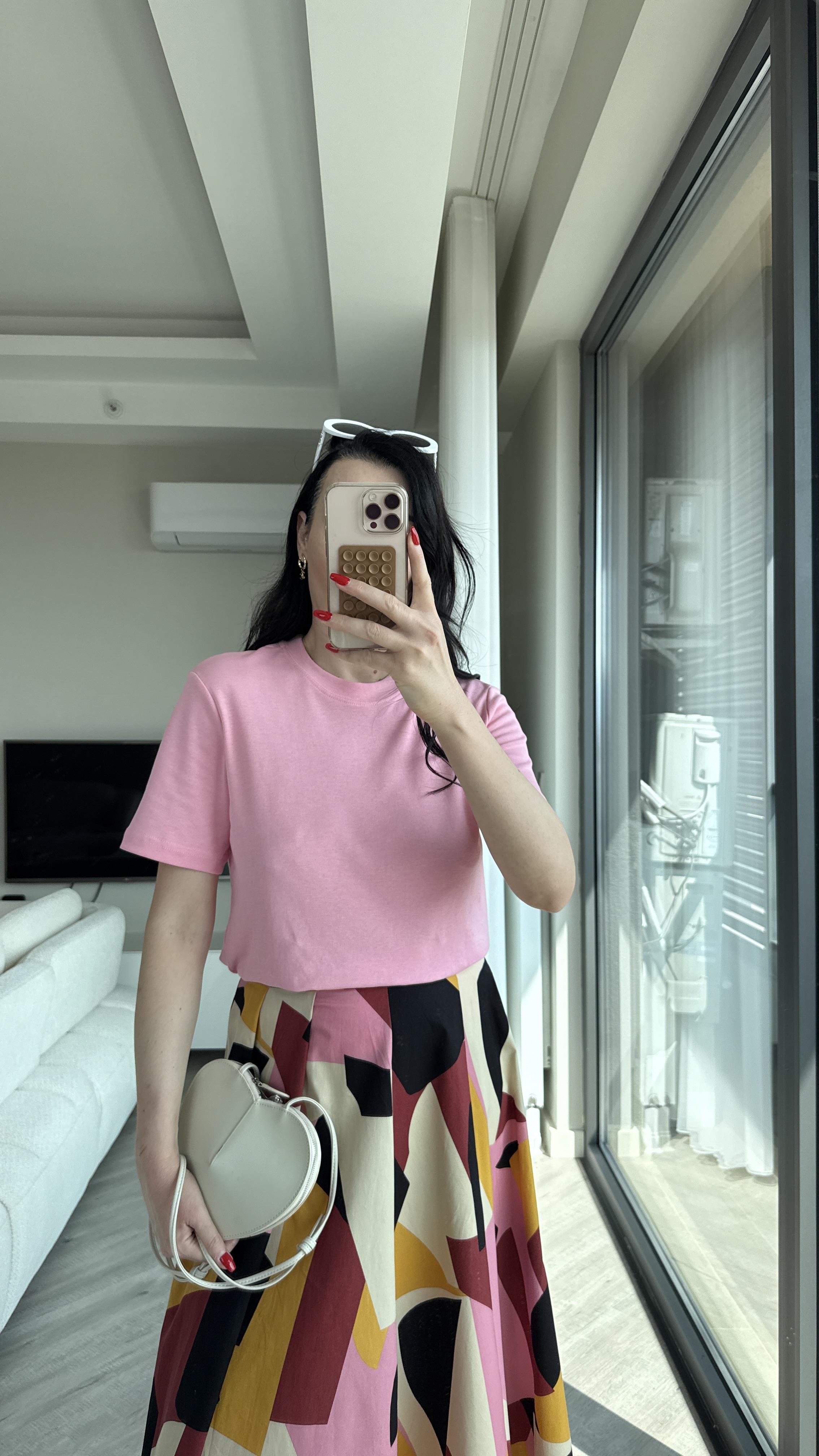 Pembe Bisiklet Yaka Massi Tshirt