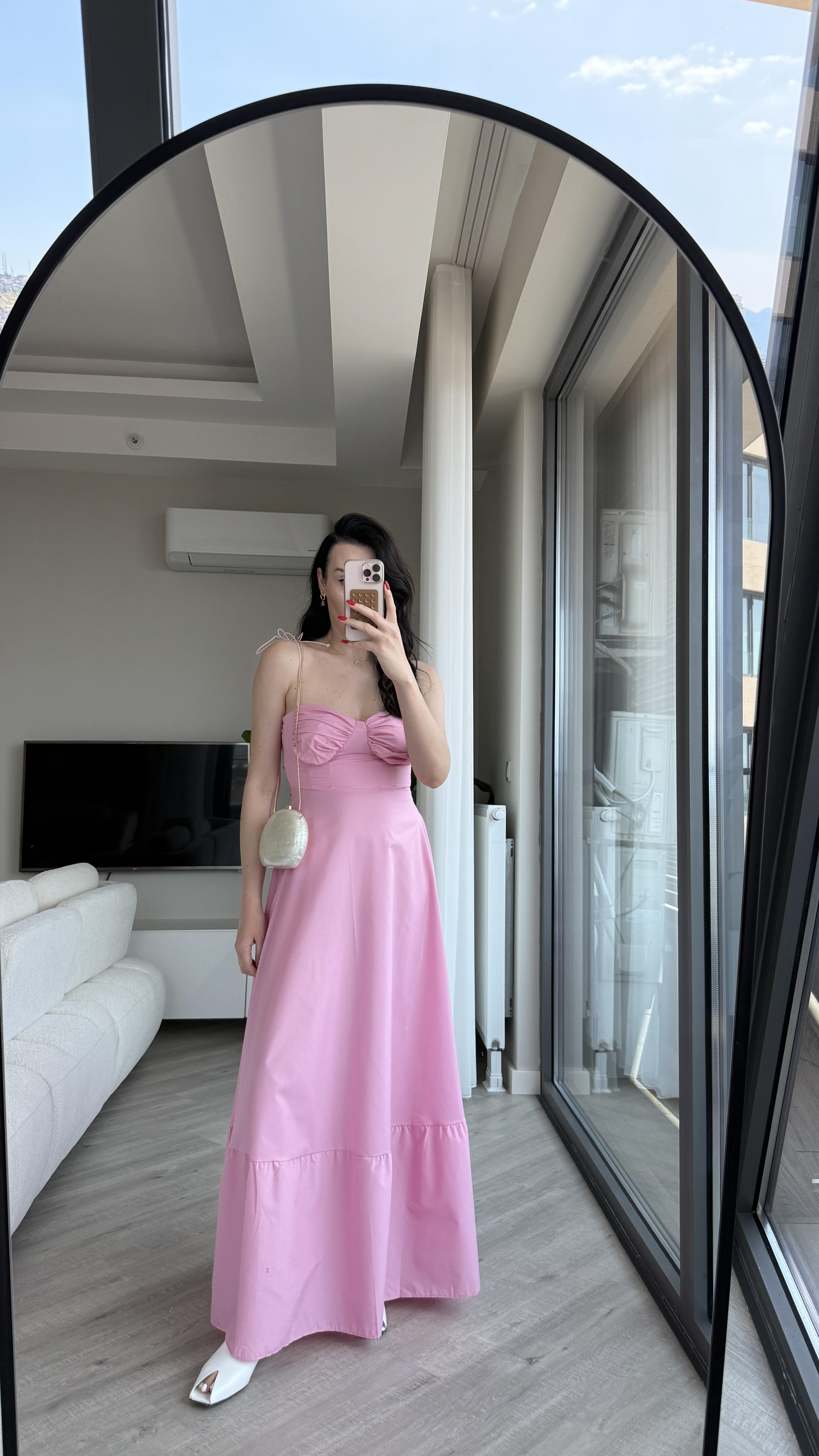 Pembe İp Askılı Voila Elbise