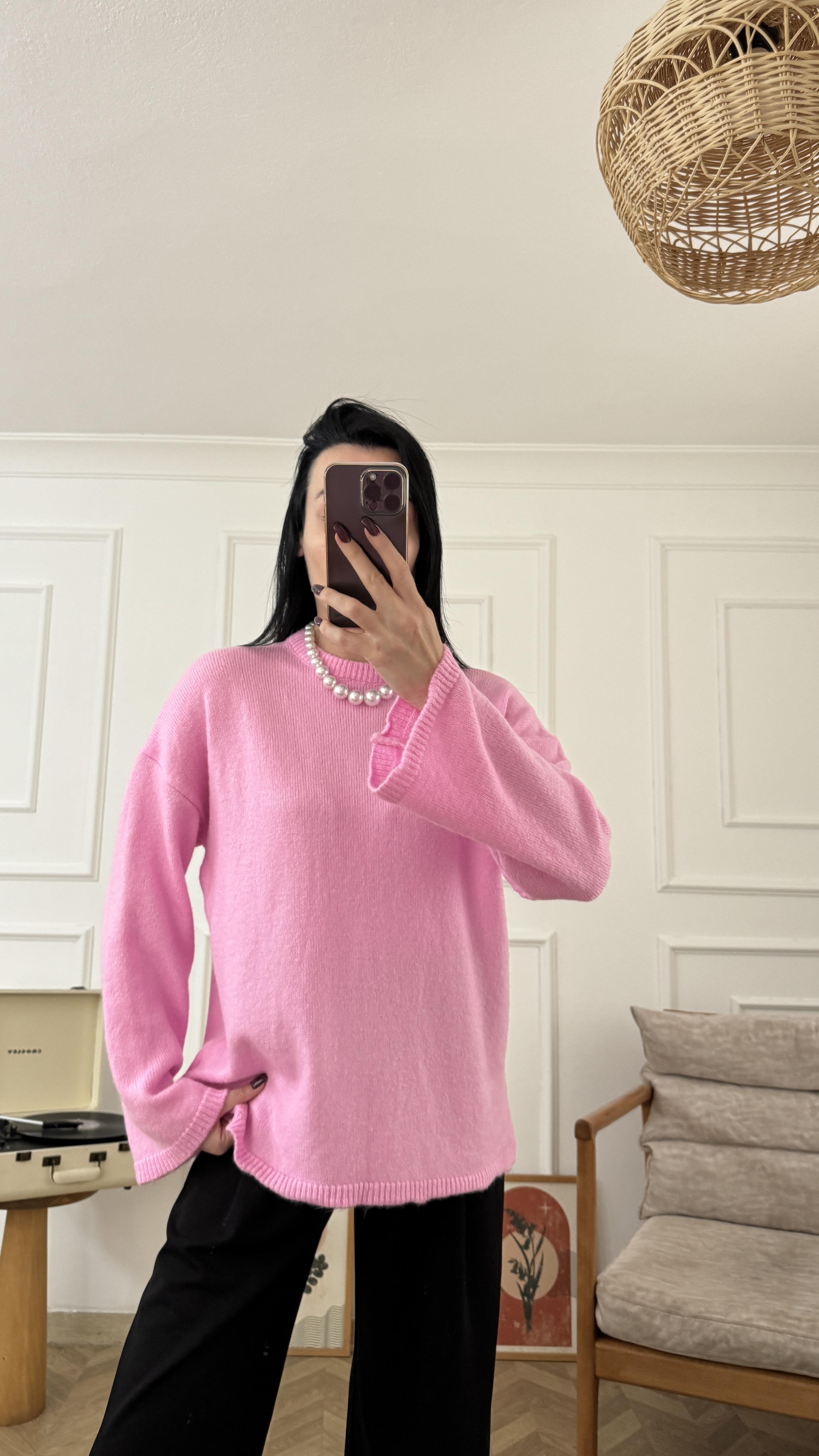 Pembe İspanyol Kol Yumuşak Dokulu Triko