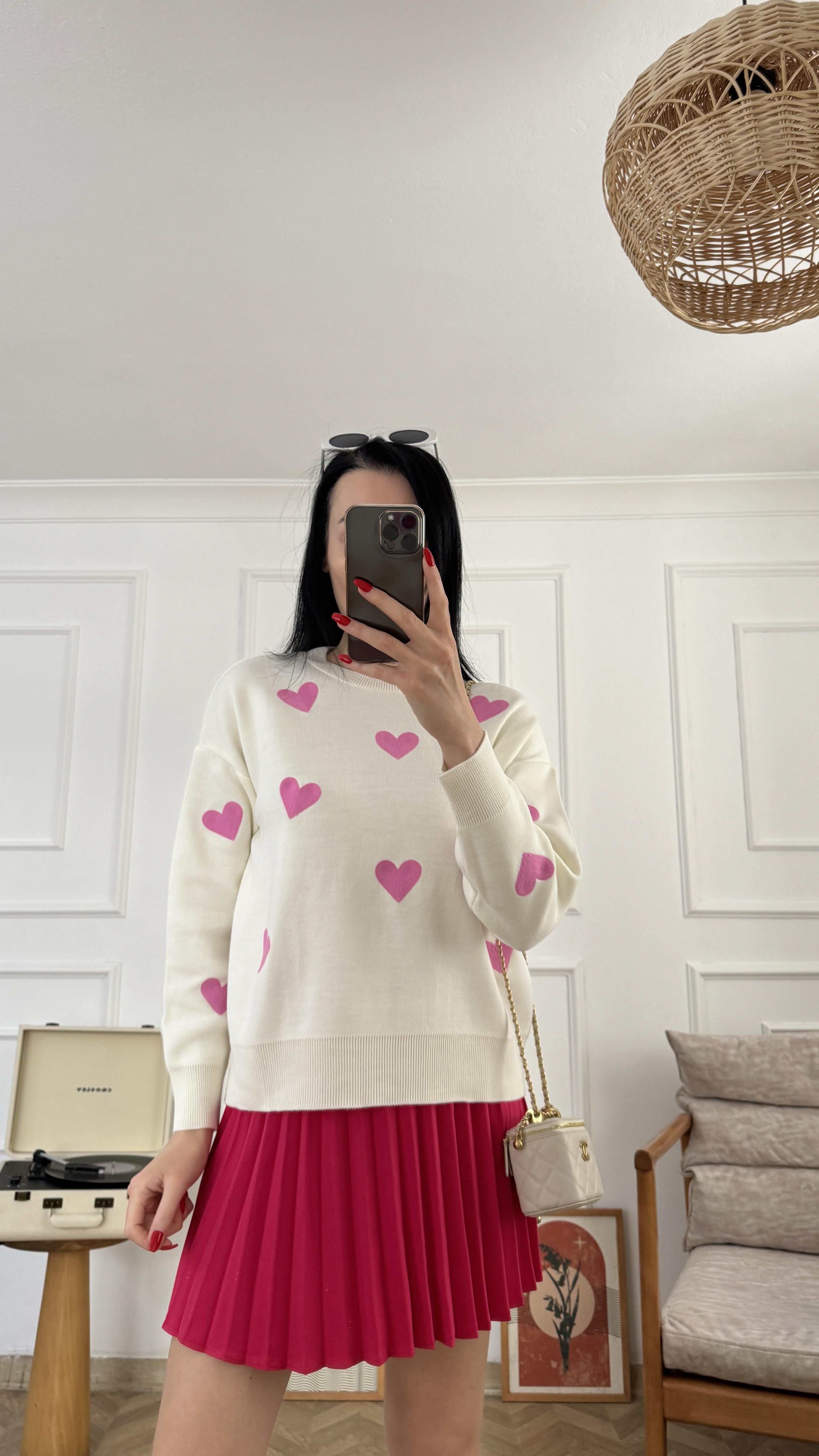 Pembe Kalp Desen Triko