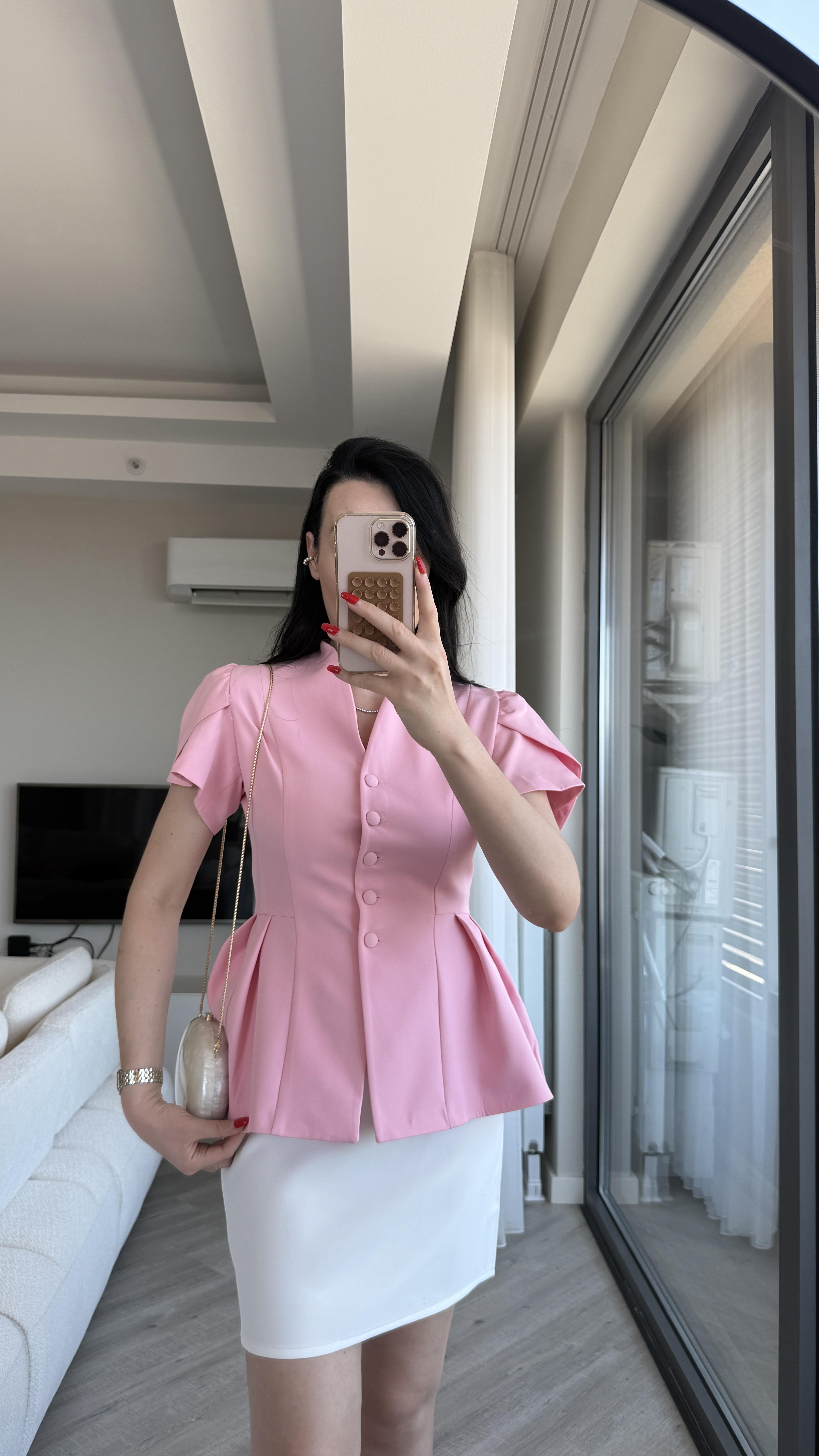 Pembe Kısa Kollu Ceket