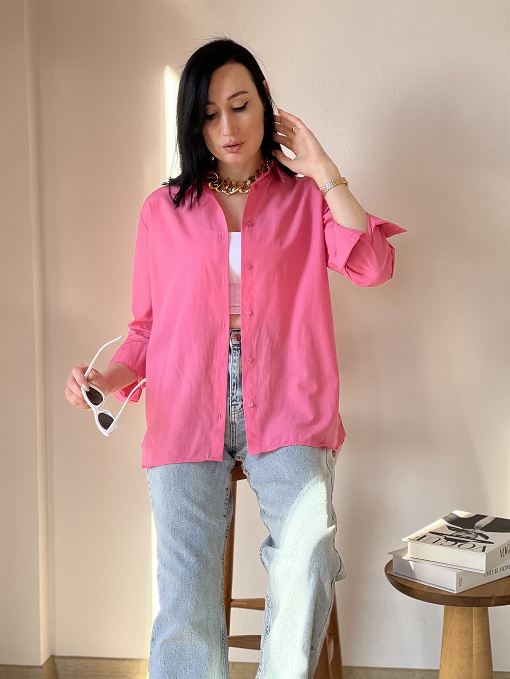 Pembe Poplin Kumaş Gömlek