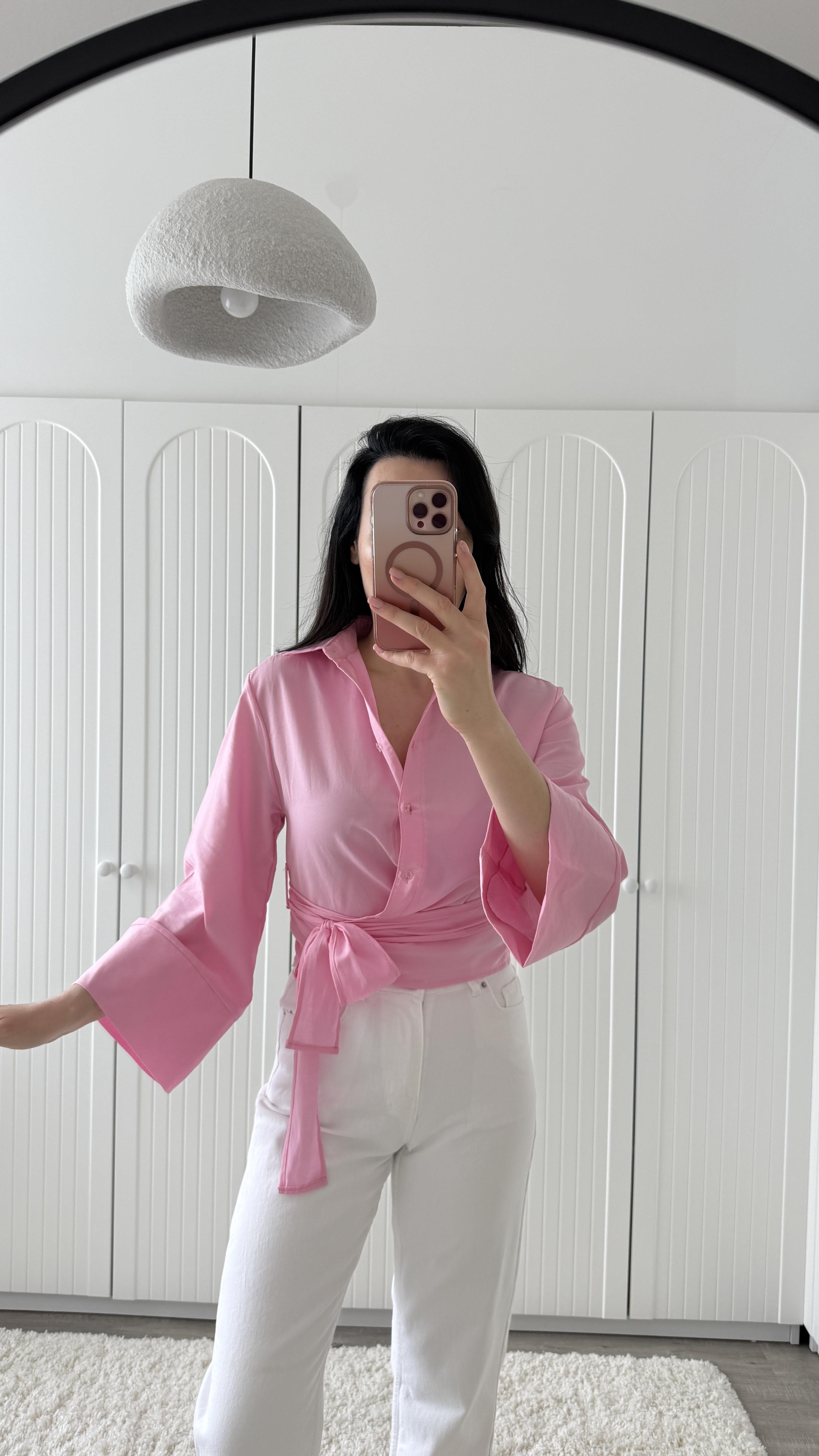 Pembe Poplin Önden Bağlamalı Gömlek