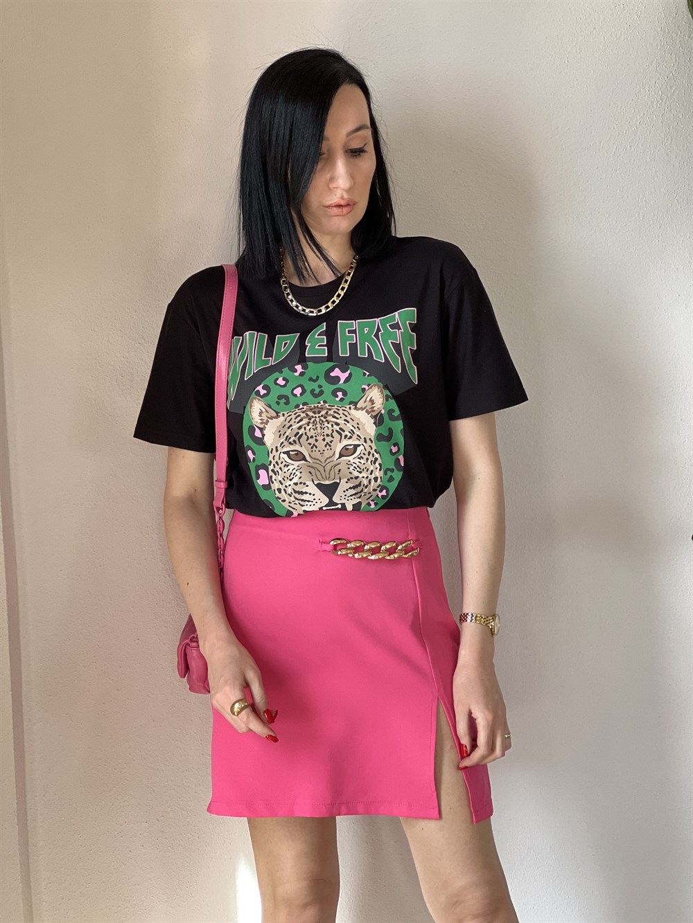 Pembe Zincir Detaylı Etek 