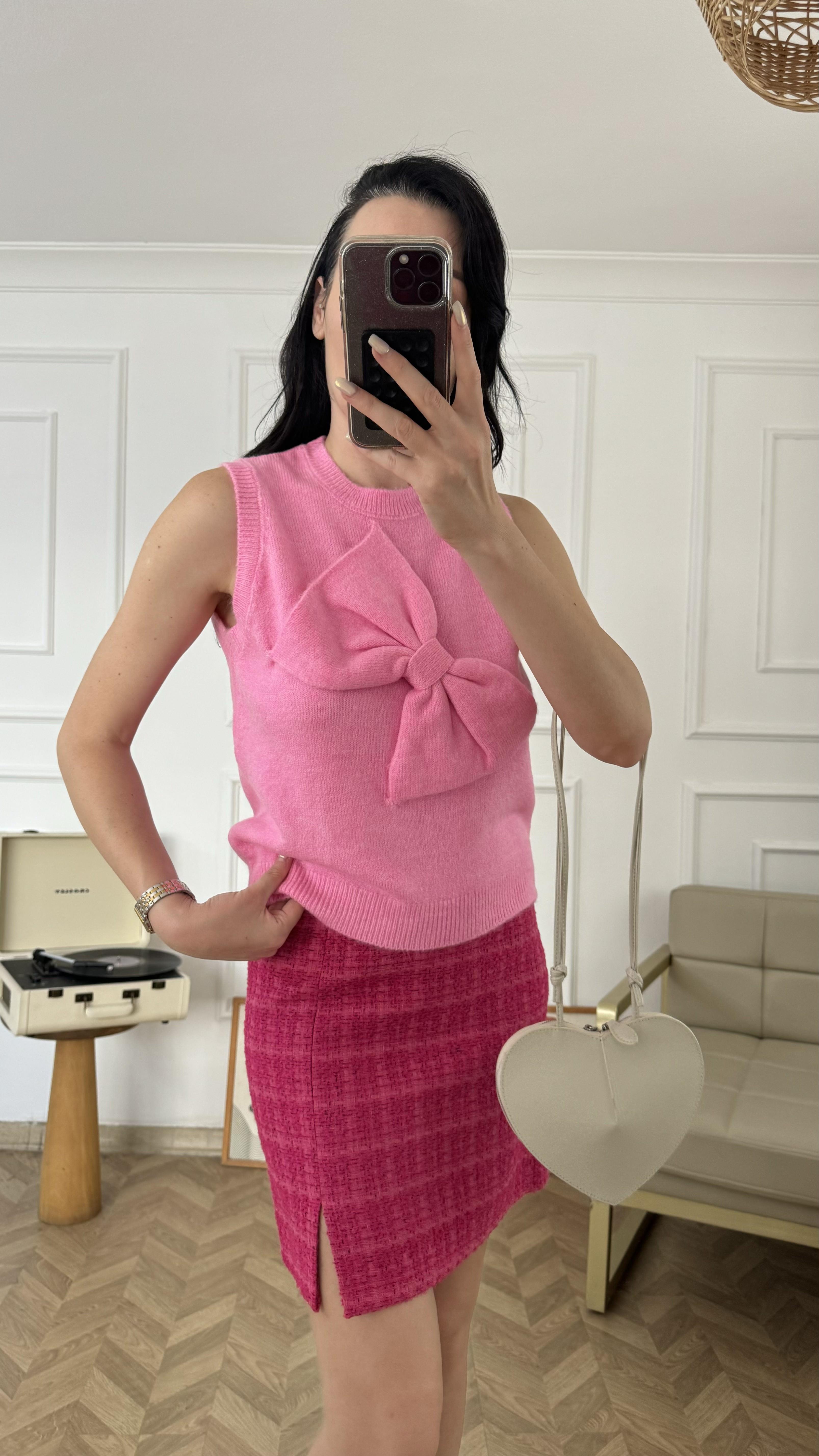 Şeker Pembe Fiyonk Detaylı Triko