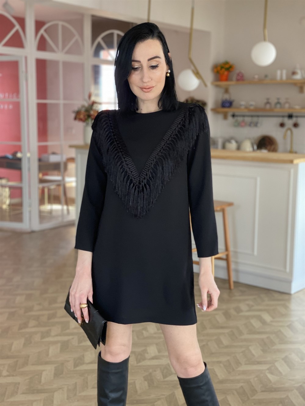 Siyah Püskül Detaylı Elbise