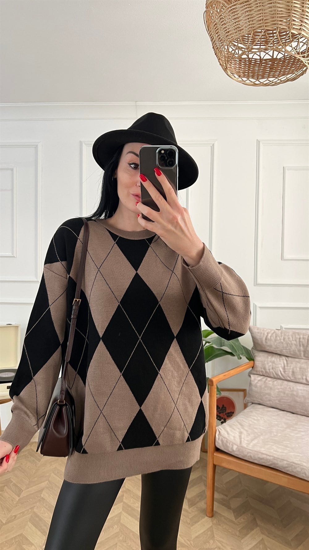 Siyah Vizon Baklava Desen Triko 