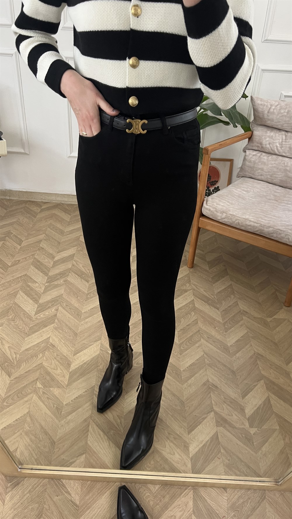 Siyah Yüksek Bel Full Likralı Jean