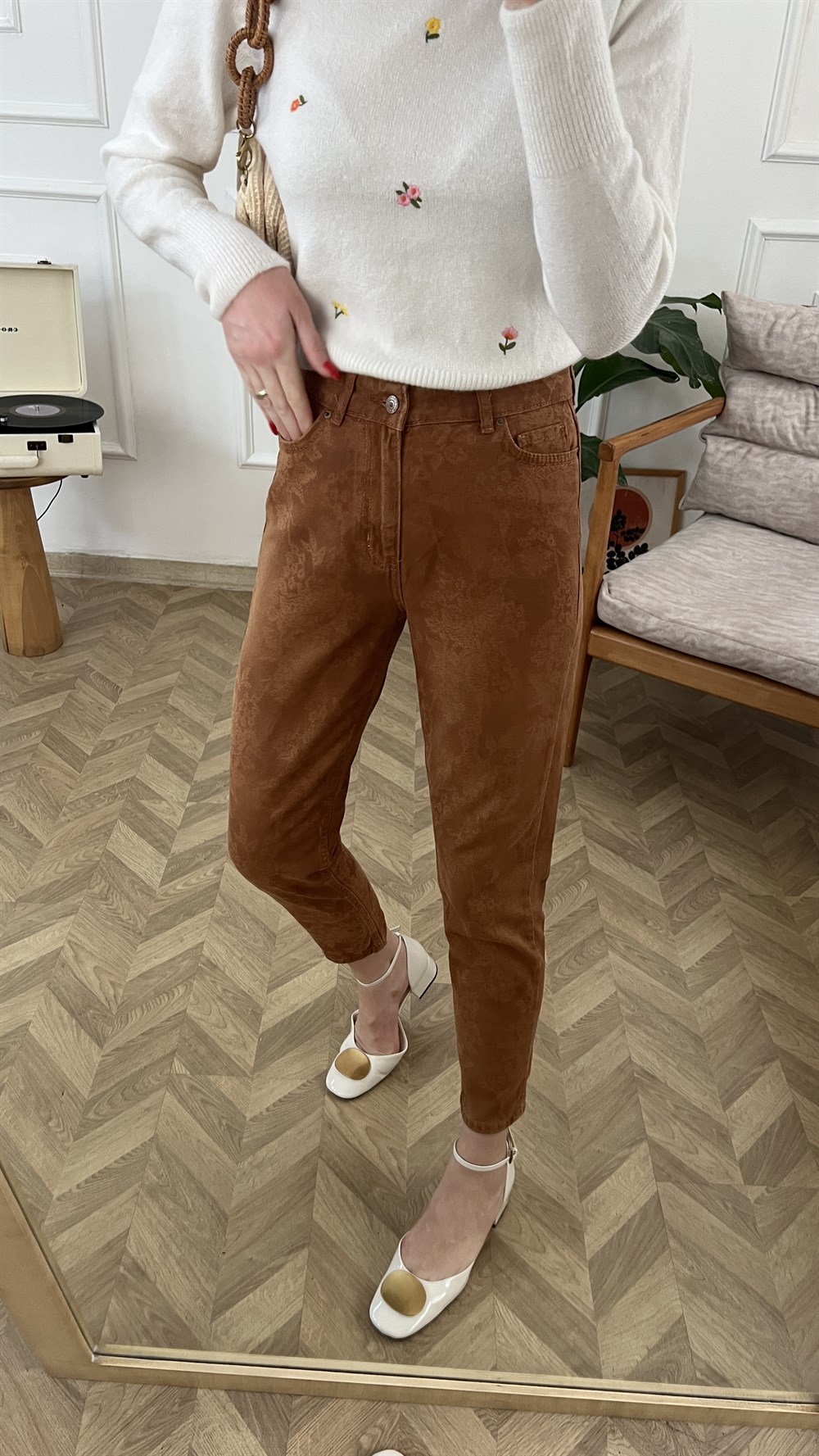 Taba Çiçek Baskılı Jean