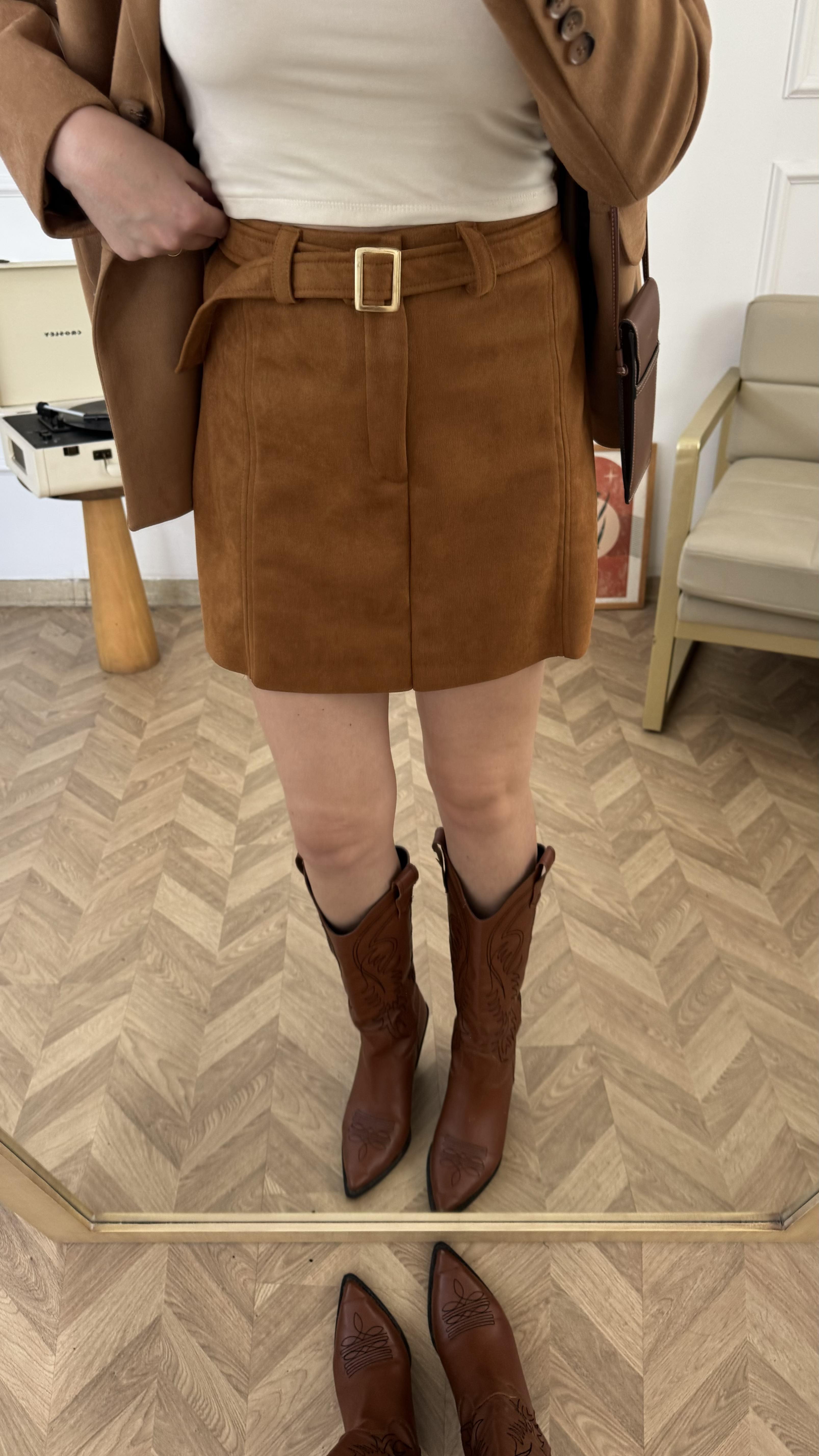 Taba Kemerli Süet Etek