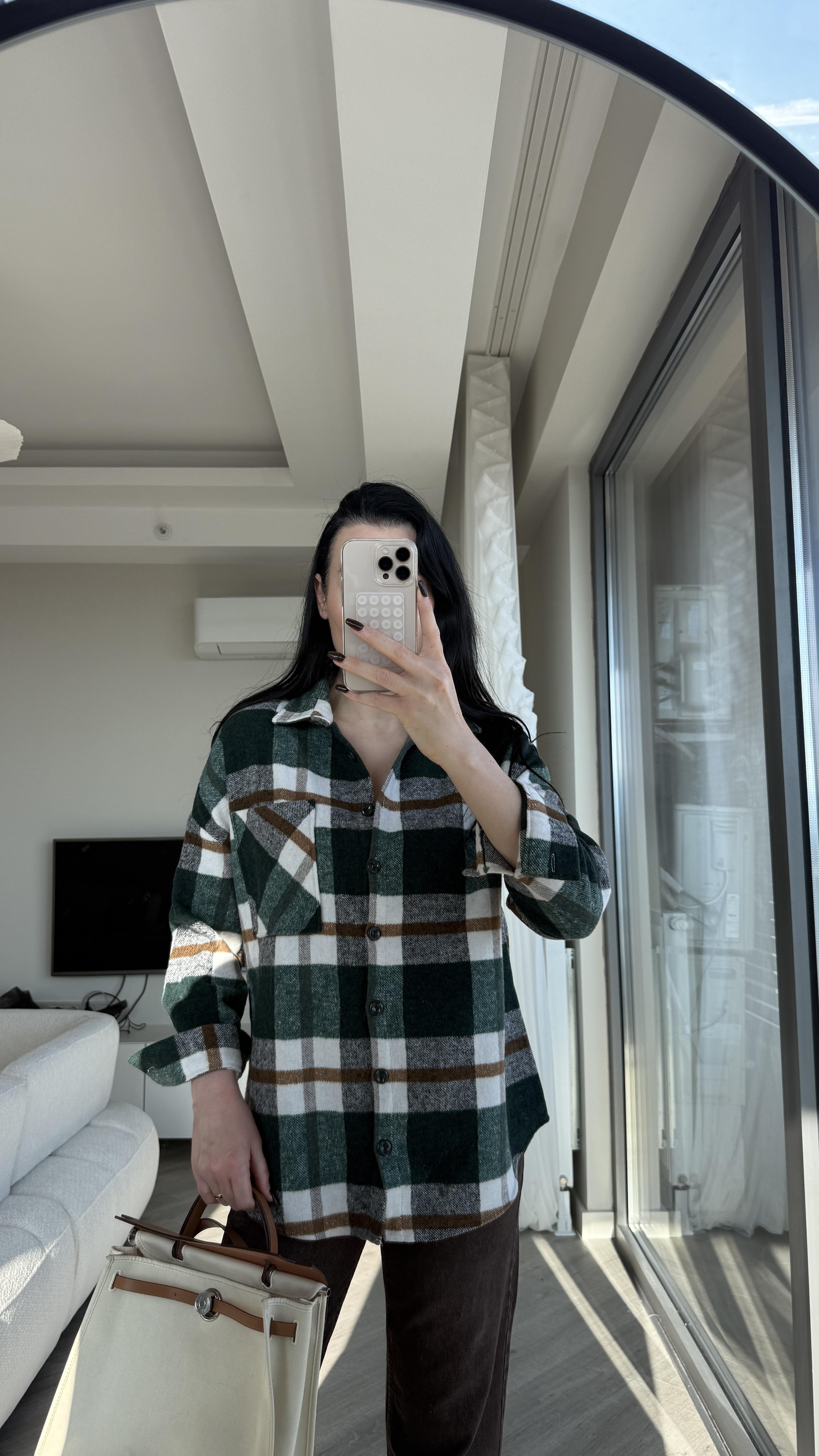 Yeşil Ekose Detaylı Oduncu Gömlek