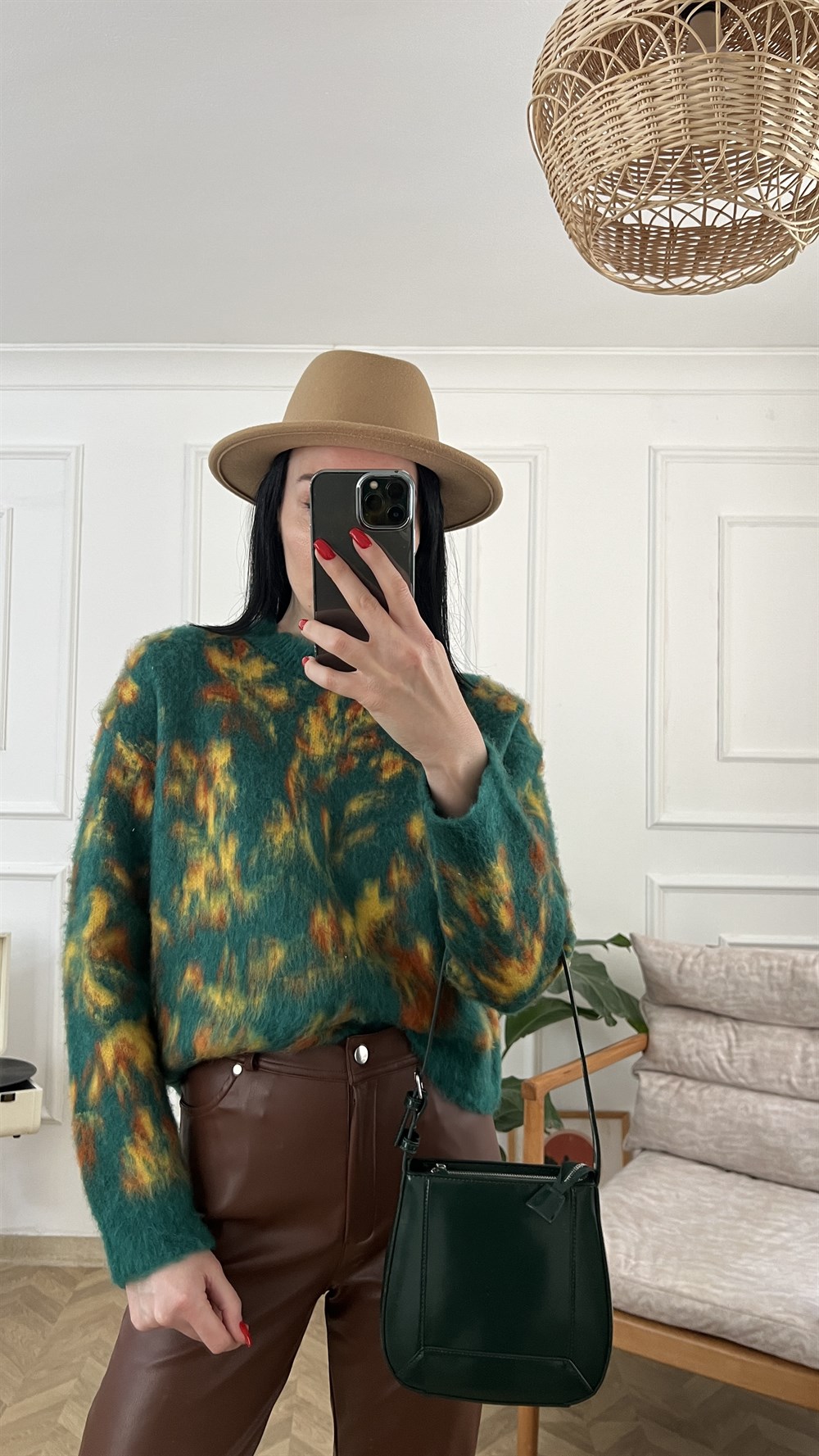 Yeşil Taba Desenli Şardonlu Dilvin Kazak