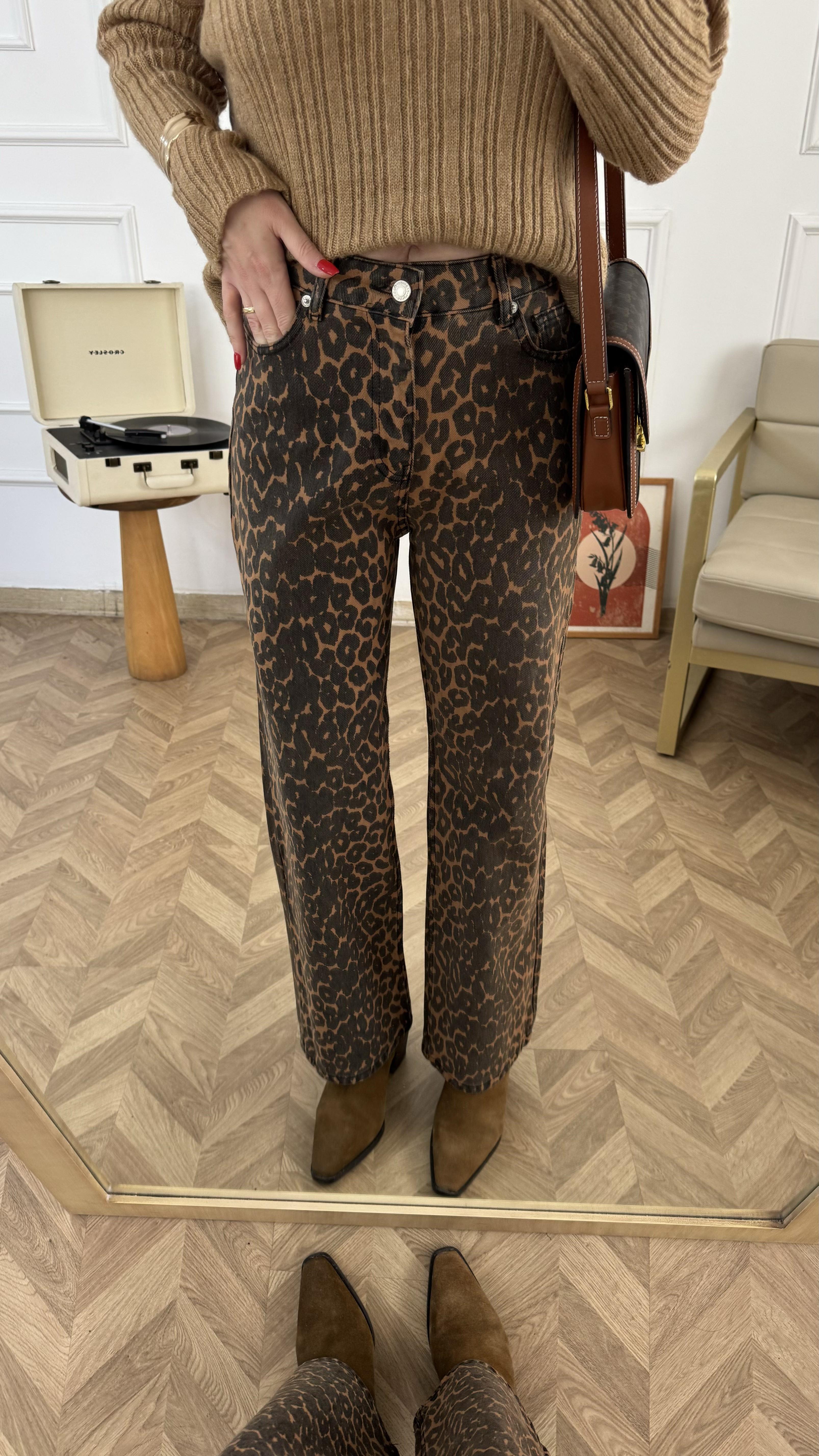 Yüksek Bel Leopar Pantalon