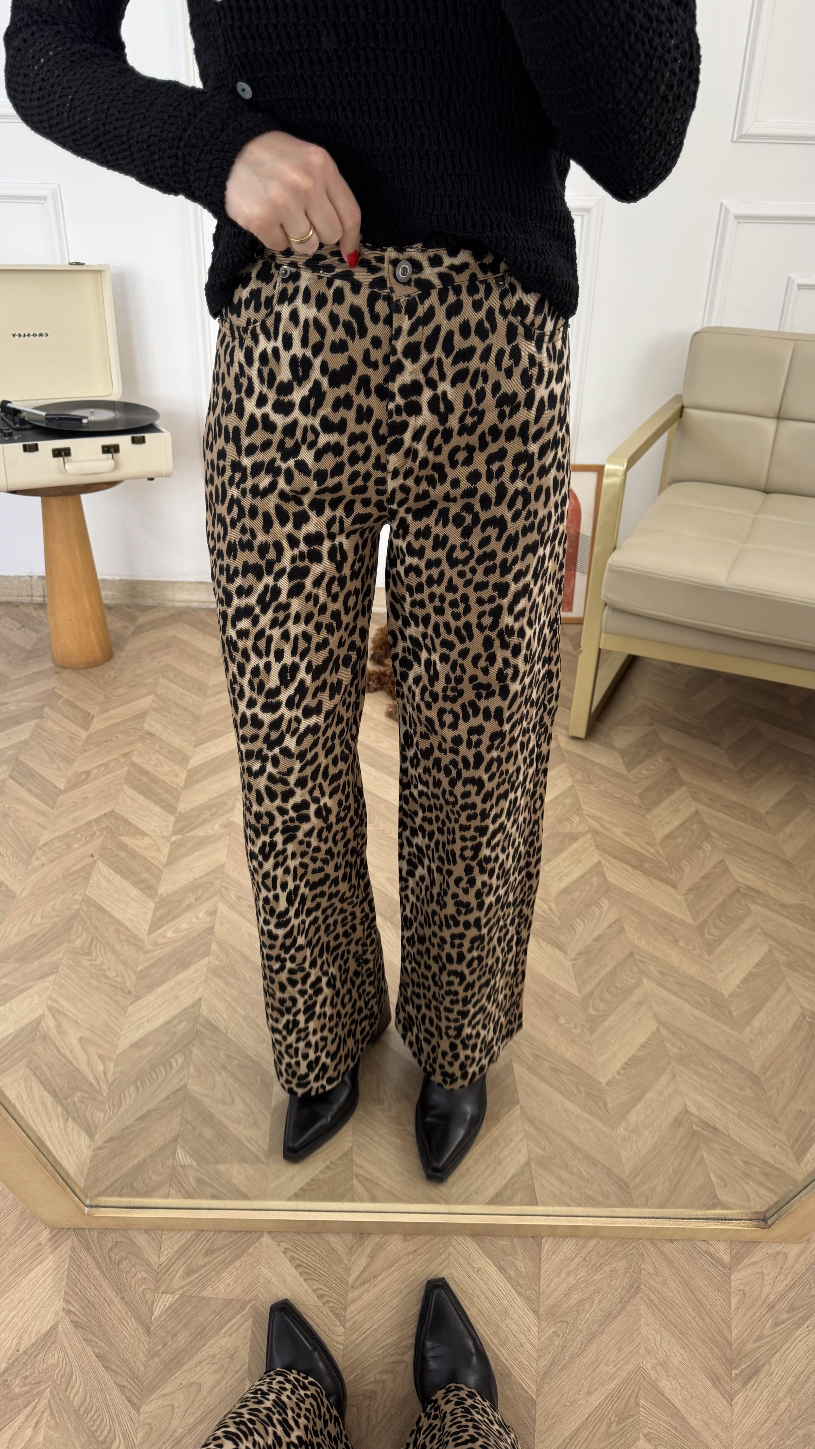 Yüksek Bel Leopar Pantalon