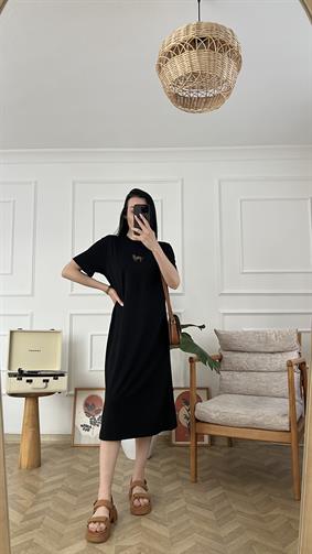 Siyah Kaplan Desen Tok Penye Elbise