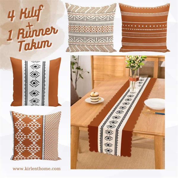 4 Kırlent Kılıfı + 1 Runner Takım Set 4 Kırlent Kılıfı + 1 Runner diğer