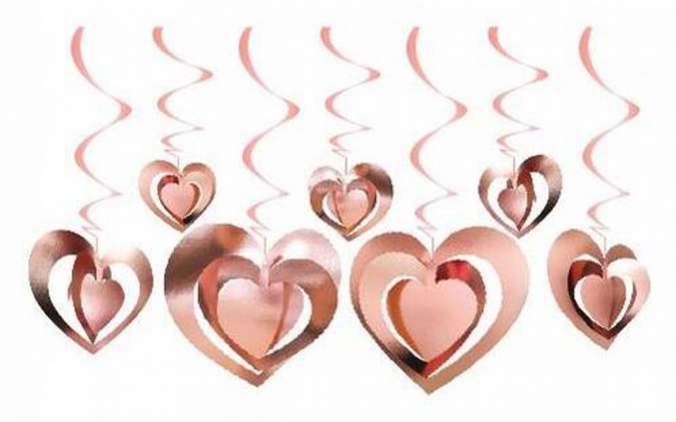 3D Kalpler Asmalı Süs Rose Gold 12li
