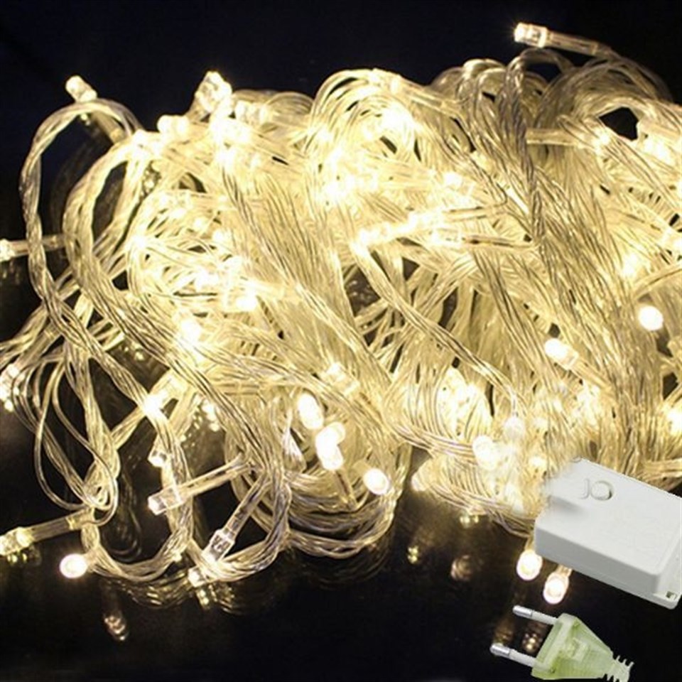 Beyaz Kablolu 100 Ampüllü Led Işık Gün Işığı Renk 10 Metre