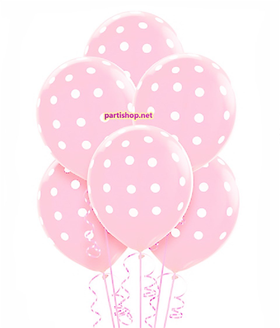 Beyaz Puanlı Pembe Balon, 10´lu
