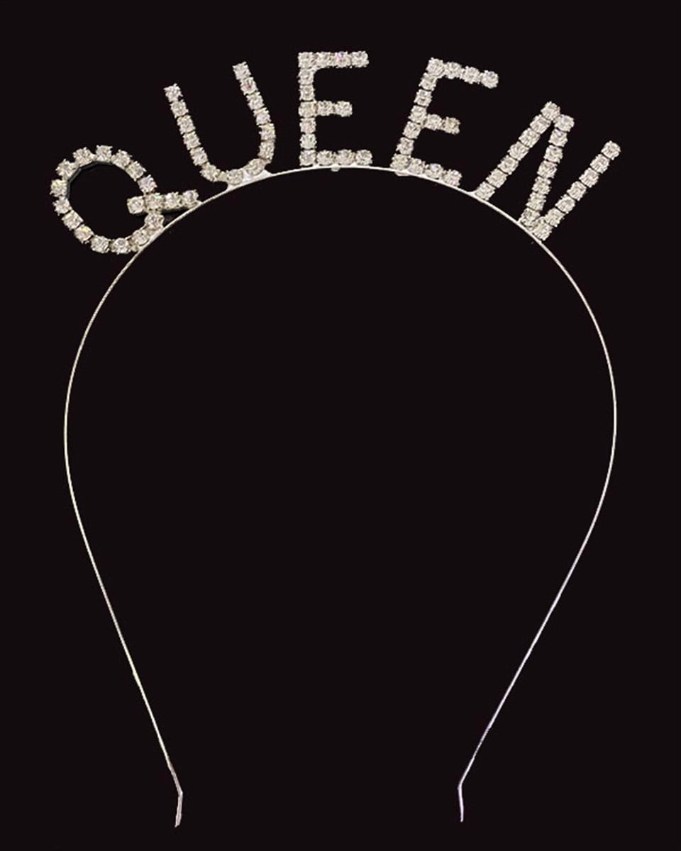 Queen Kristal Taşlı Gümüş Metal Taç