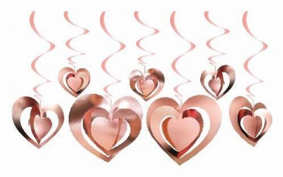 3D Kalpler Asmalı Süs Rose Gold 12li