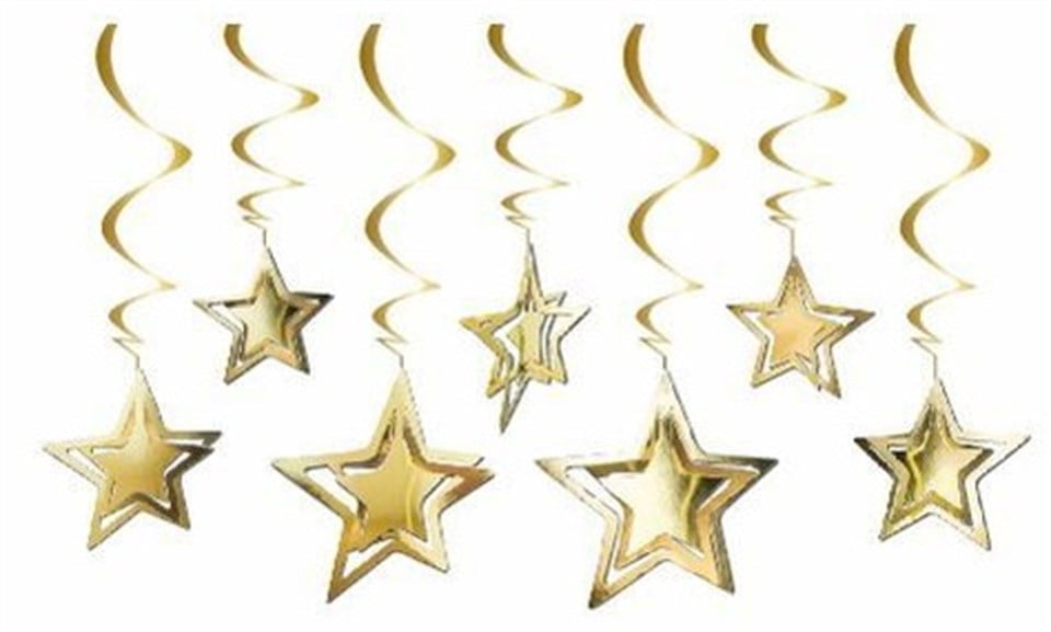 3D Yıldız Asmalı Süs Gold 10lu