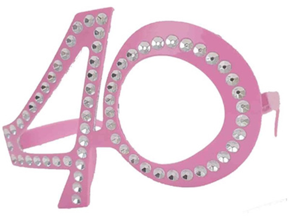 40 Yaş Şekilli Taşlı Pembe Gözlük