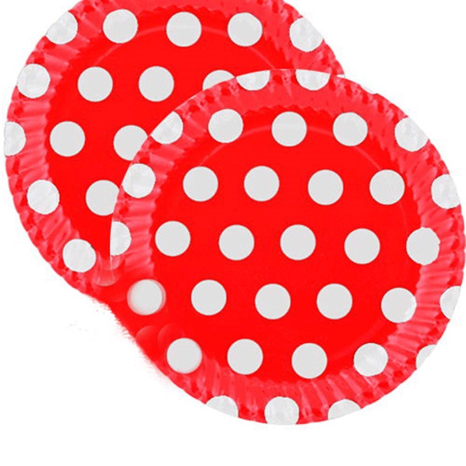 Beyaz Puantiyeli Kırmızı Tabak 12'li