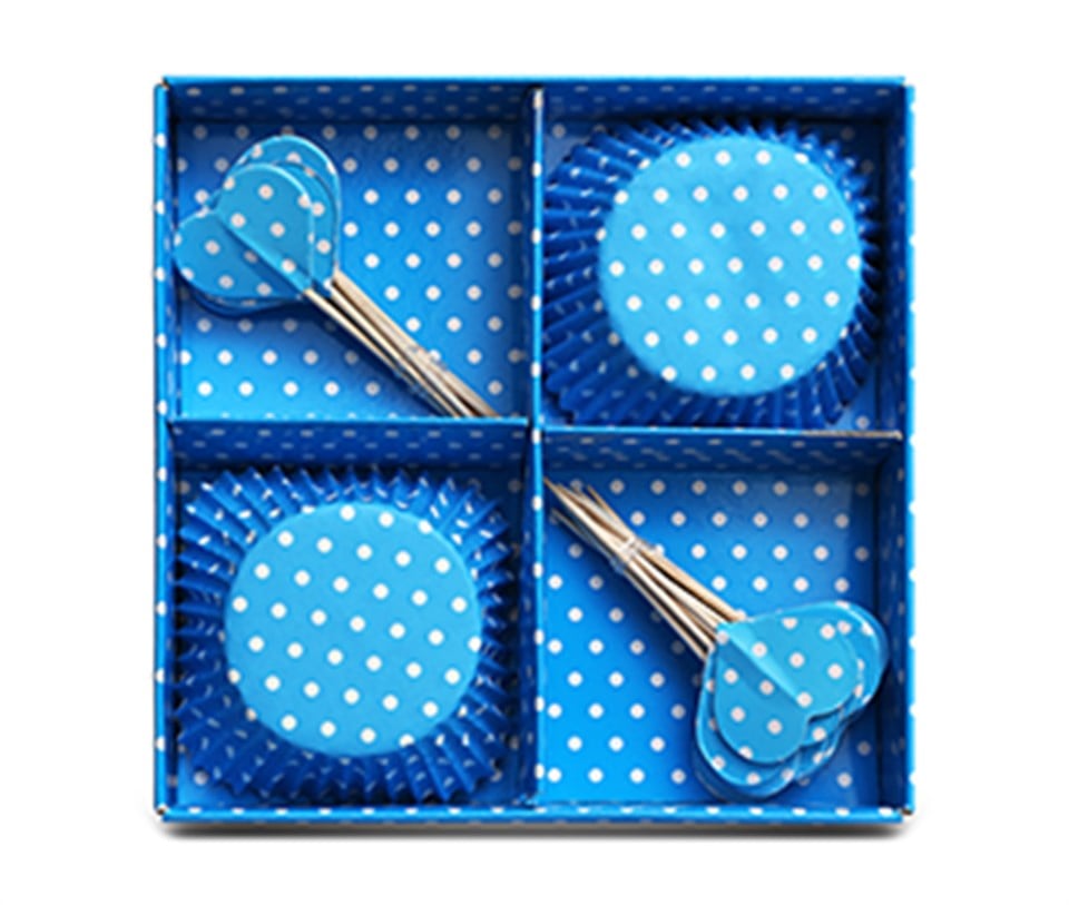 Beyaz Puantiyeli Mavi Cupcake Seti