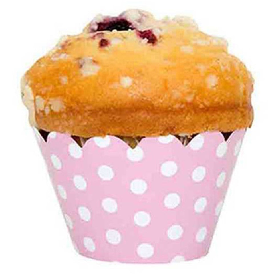 Beyaz Puantiyeli Pembe Cupcake Kağıdı 10lu