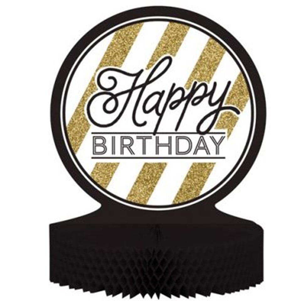 Black & Gold Happy Birthday Masa Orta Süsü